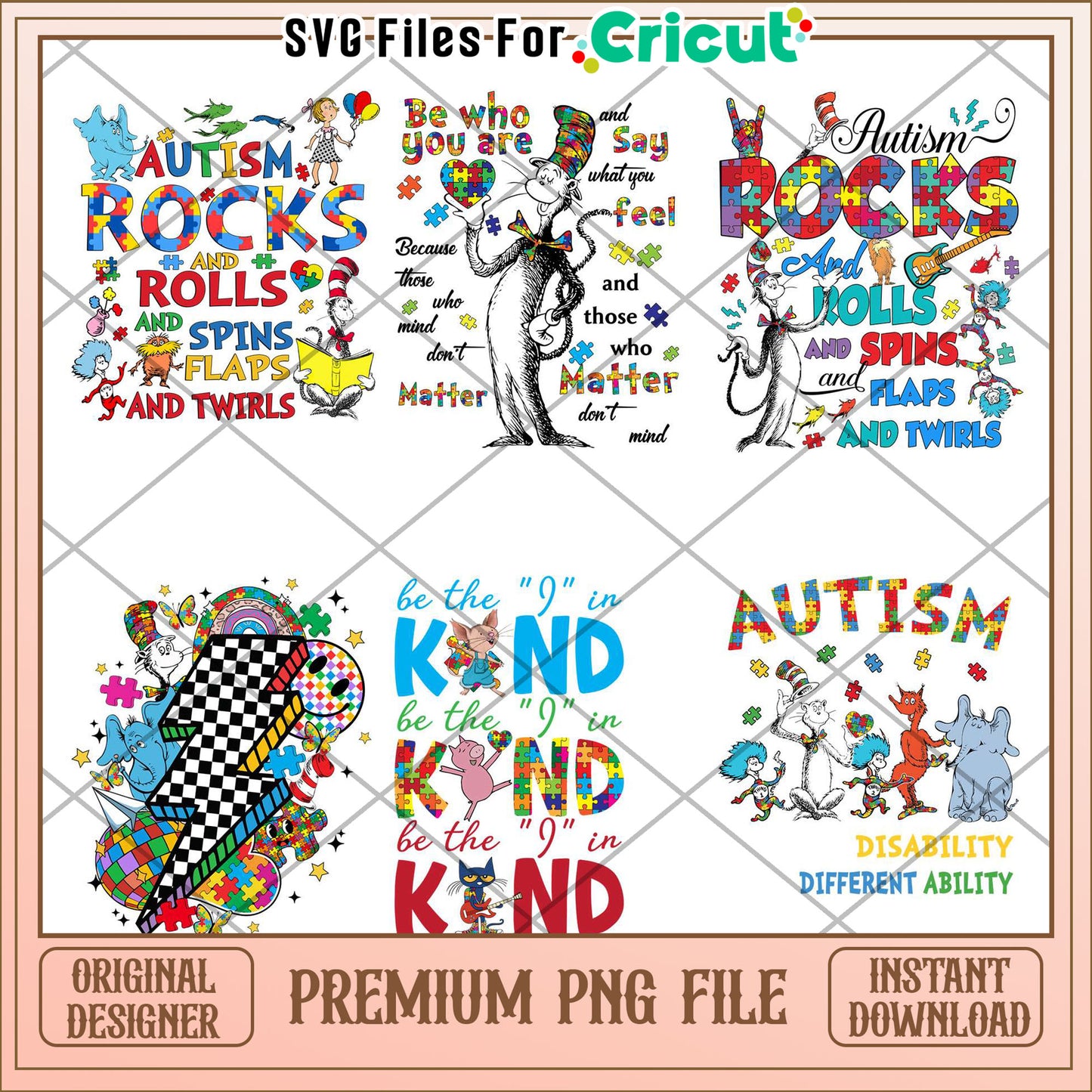 Autism Themed Bundle of Colorful PNG Designs for Download