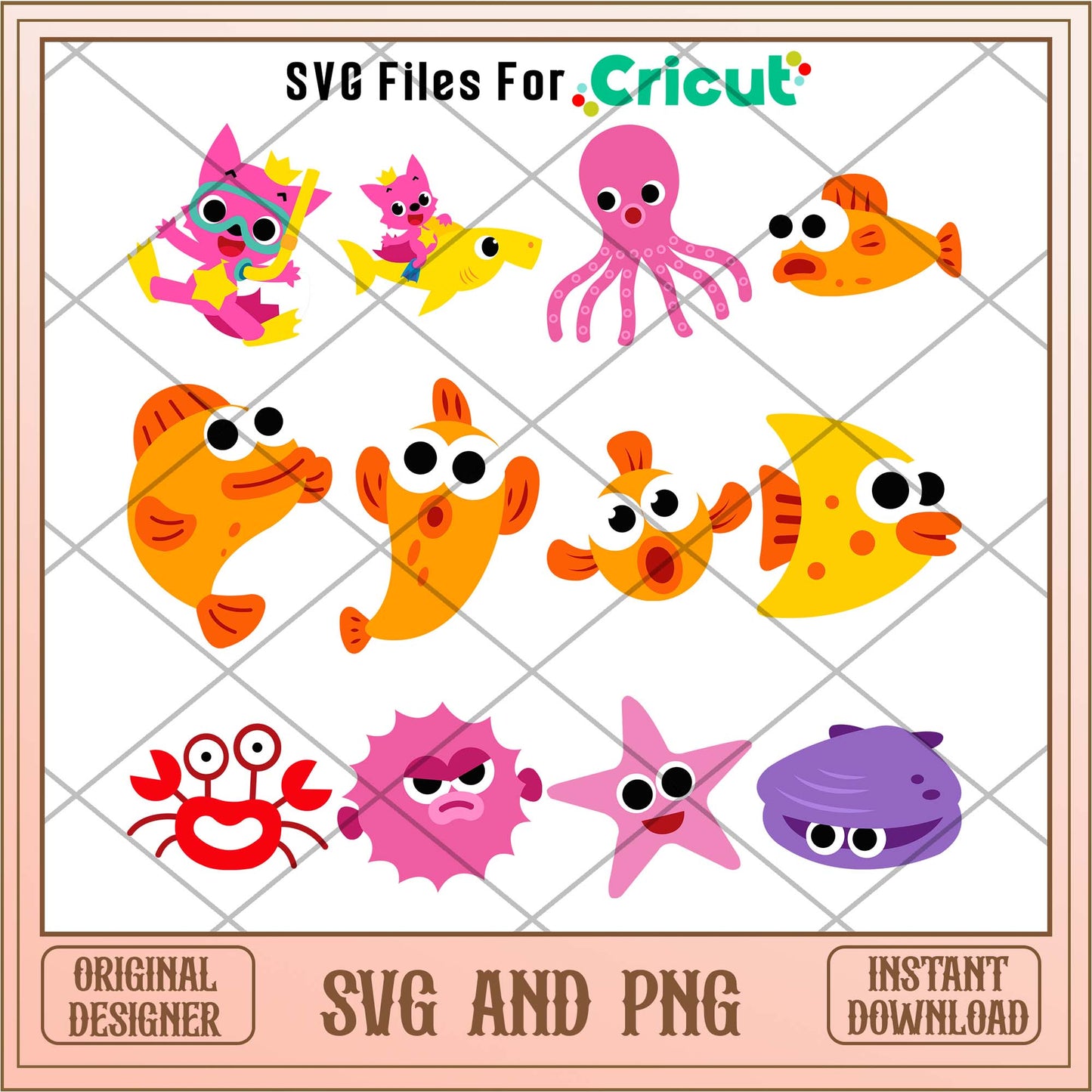 Baby Shark cartoon characters for kids svg bundle