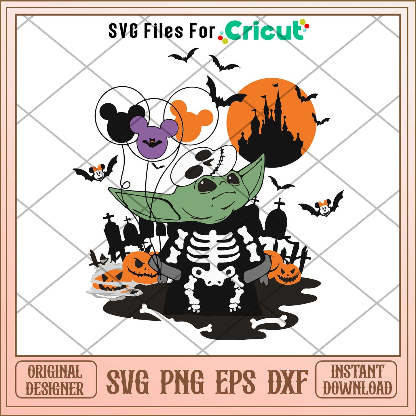 Baby Yoda Skeleton halloween svg, The Mandalorian characters svg, digital download