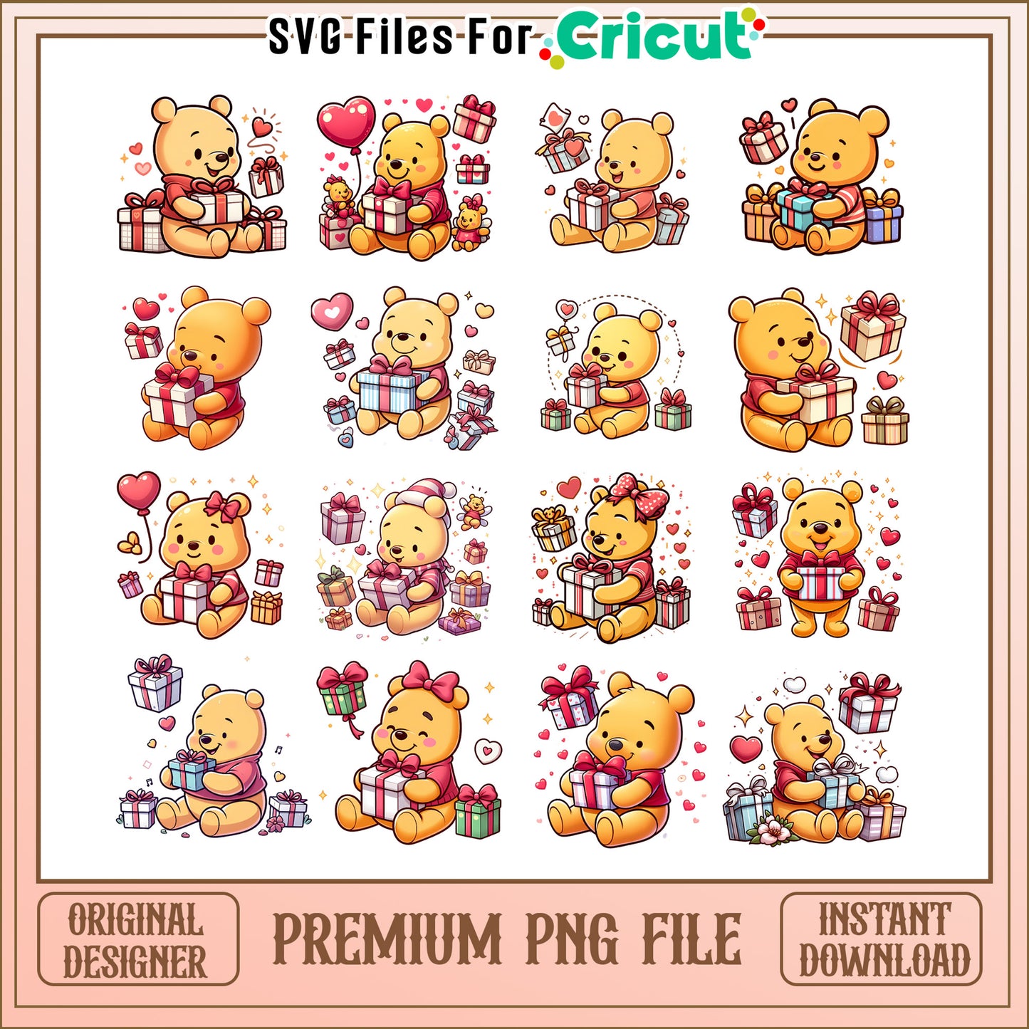 Baby pooh bear valentine bundle png, pooh valentines day png