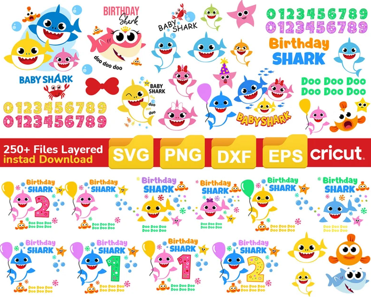 Birthday shark bundle svg, baby shark birthday svg, baby shark svg