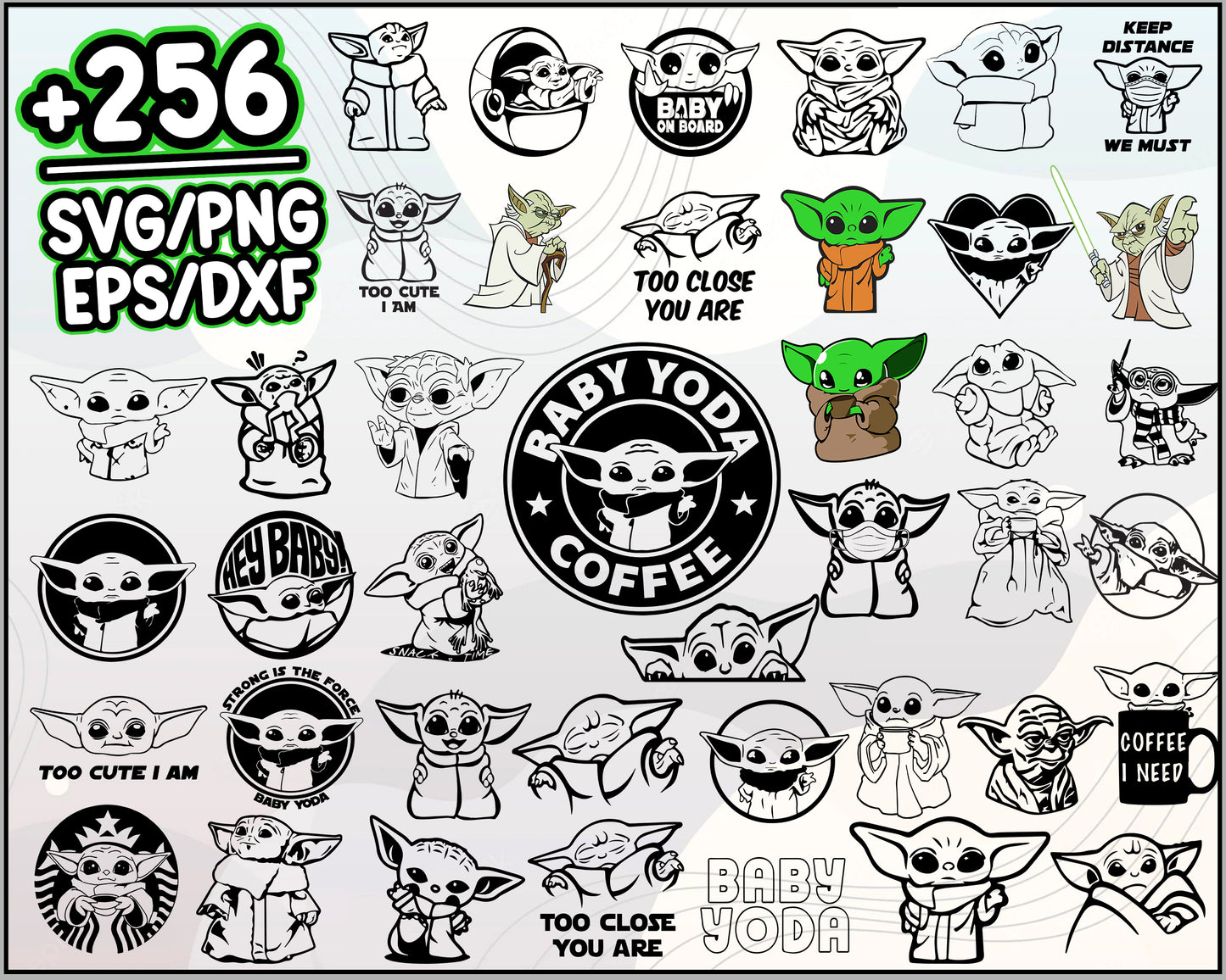 Baby yoda coloring bundle svg, baby yoda star wars svg