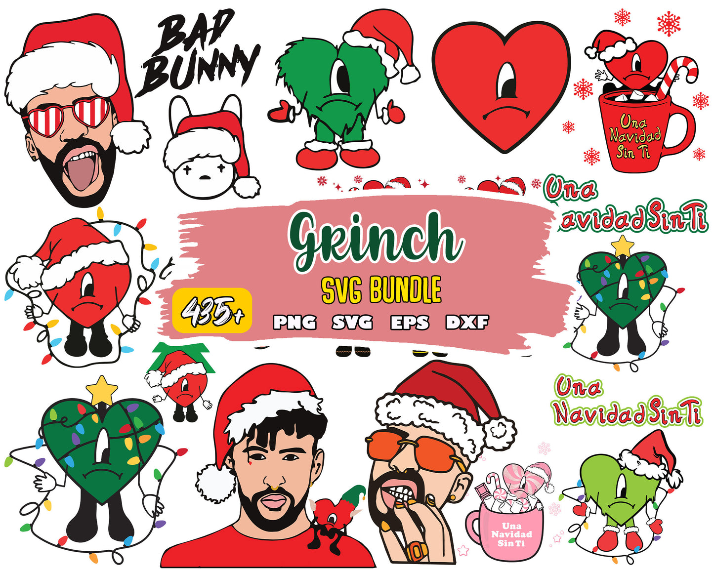 Bad bunny heart christmas bundle design svg, bad bunny christmas svg