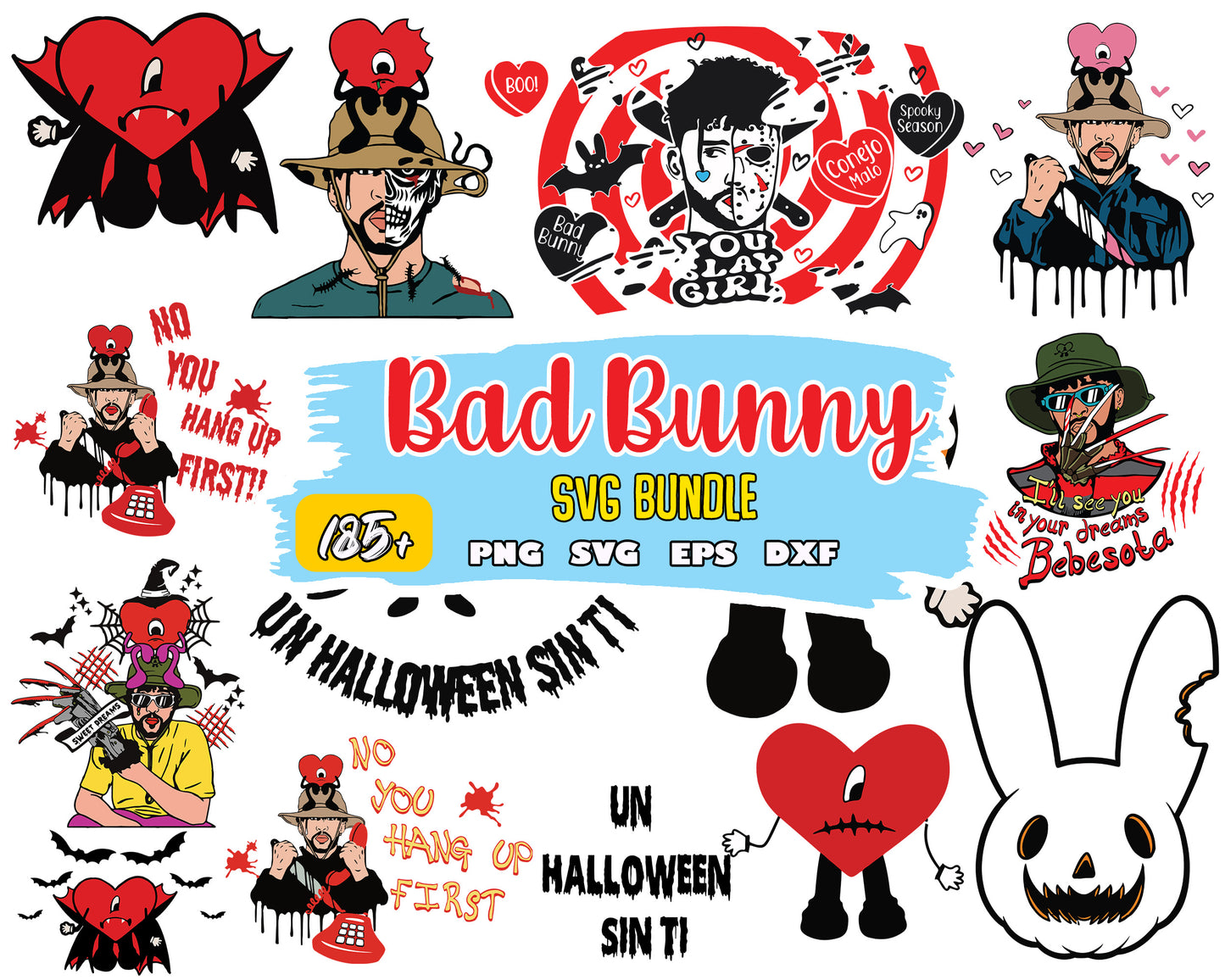 Bad bunny halloween bundle design svg, un halloween sin ti svg