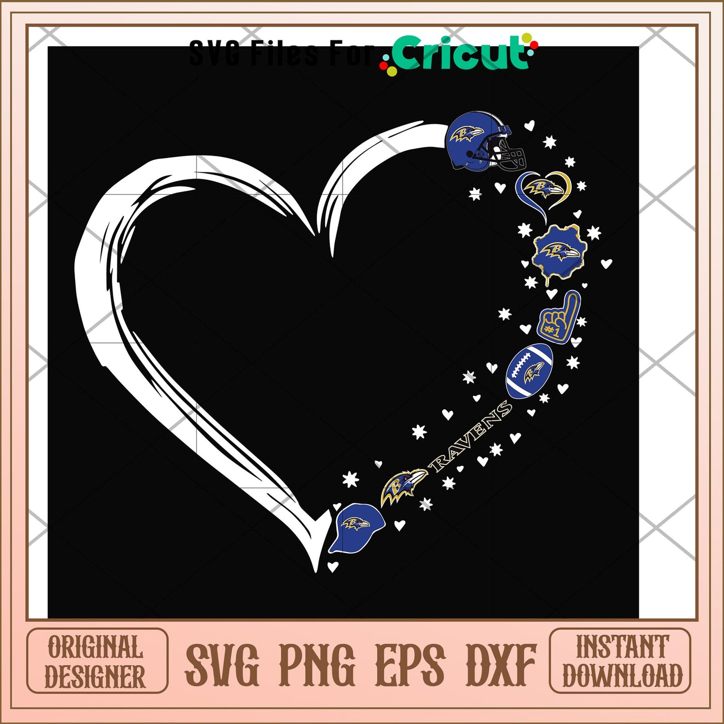 Baltimore Ravens heart shape svg, Baltimore Ravens svg, new nfl svg