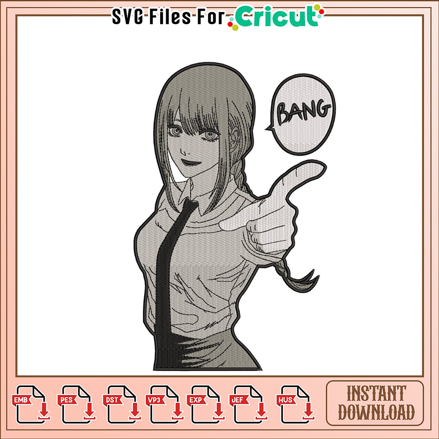 Bang Girl Embroidery Design Instant Download