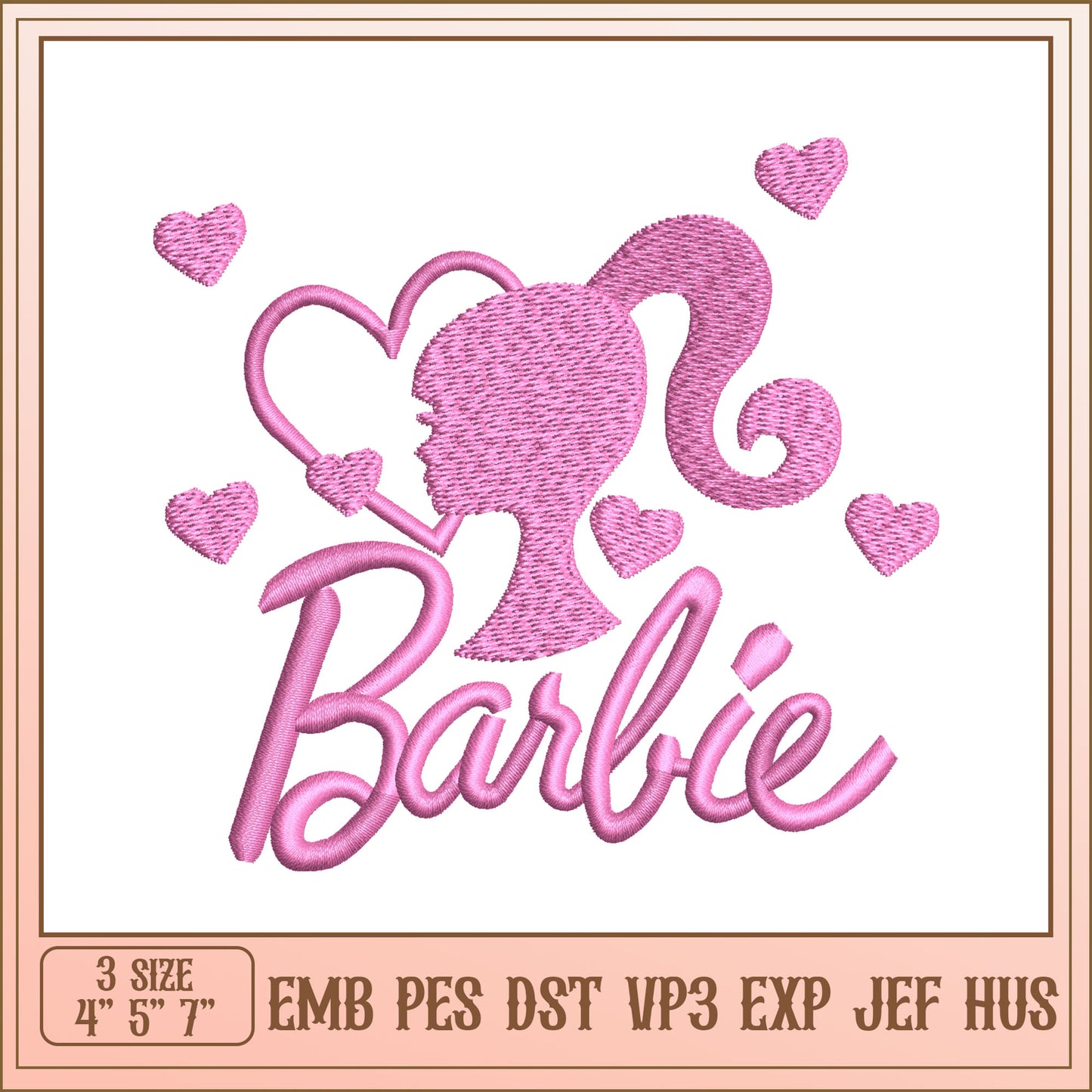 Barbie Embroidery Design 3 Sizes