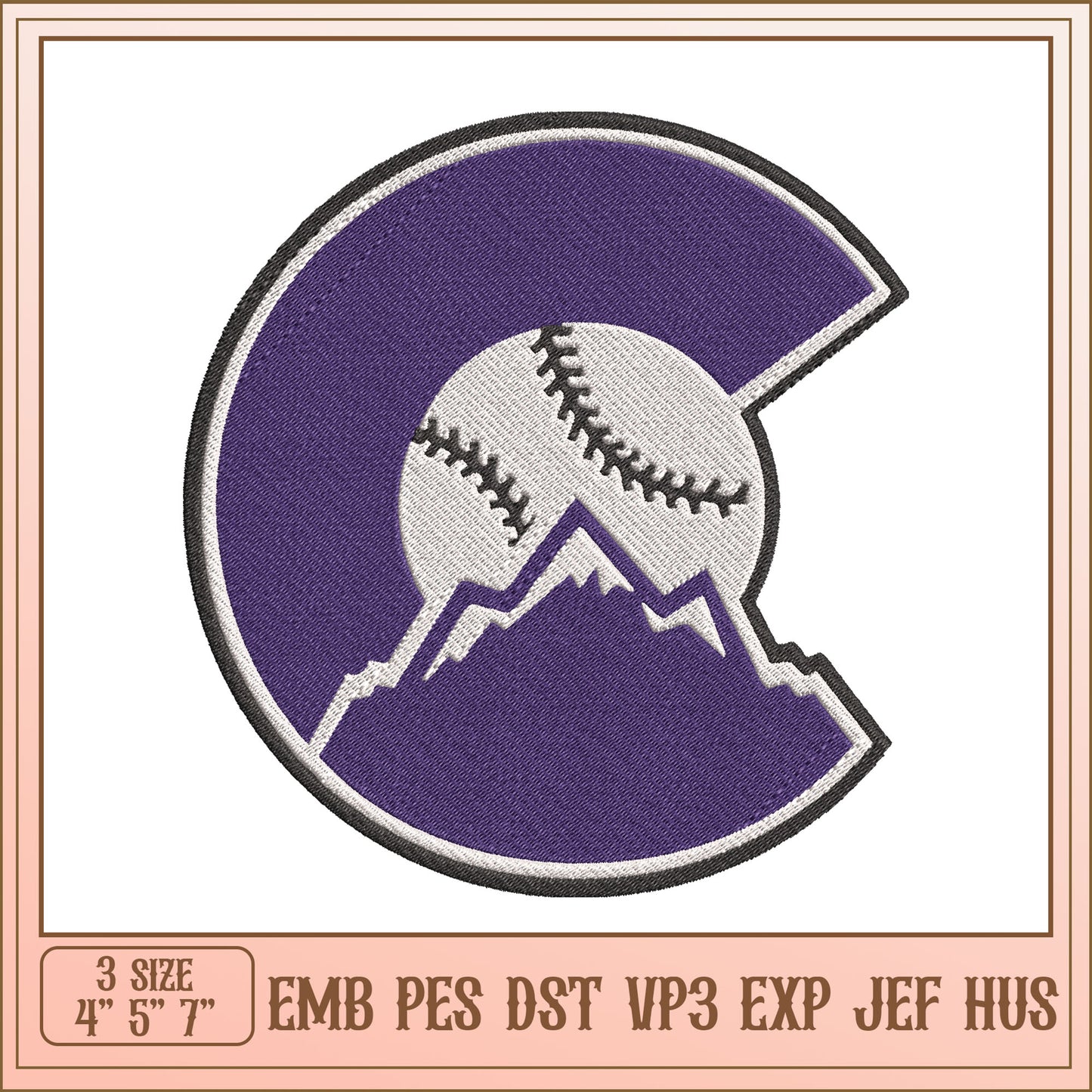 Baseball Mountain Embroidery Design