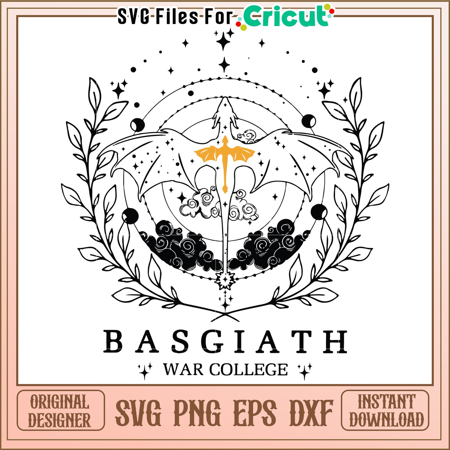 Basgiath War College logo design, featuring a dragon symbol