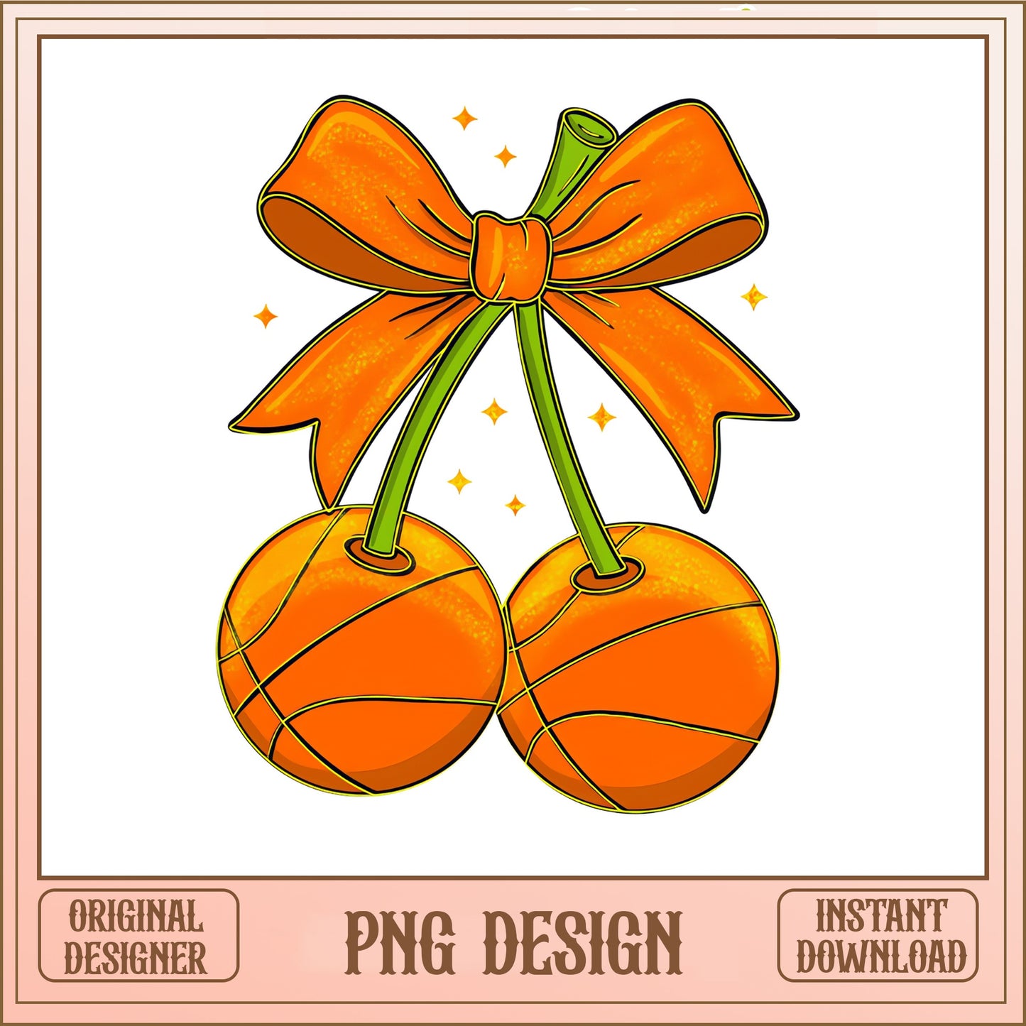 Basketball Cherry Bow PNG, Coquette Basketball PNG, Sports PNG