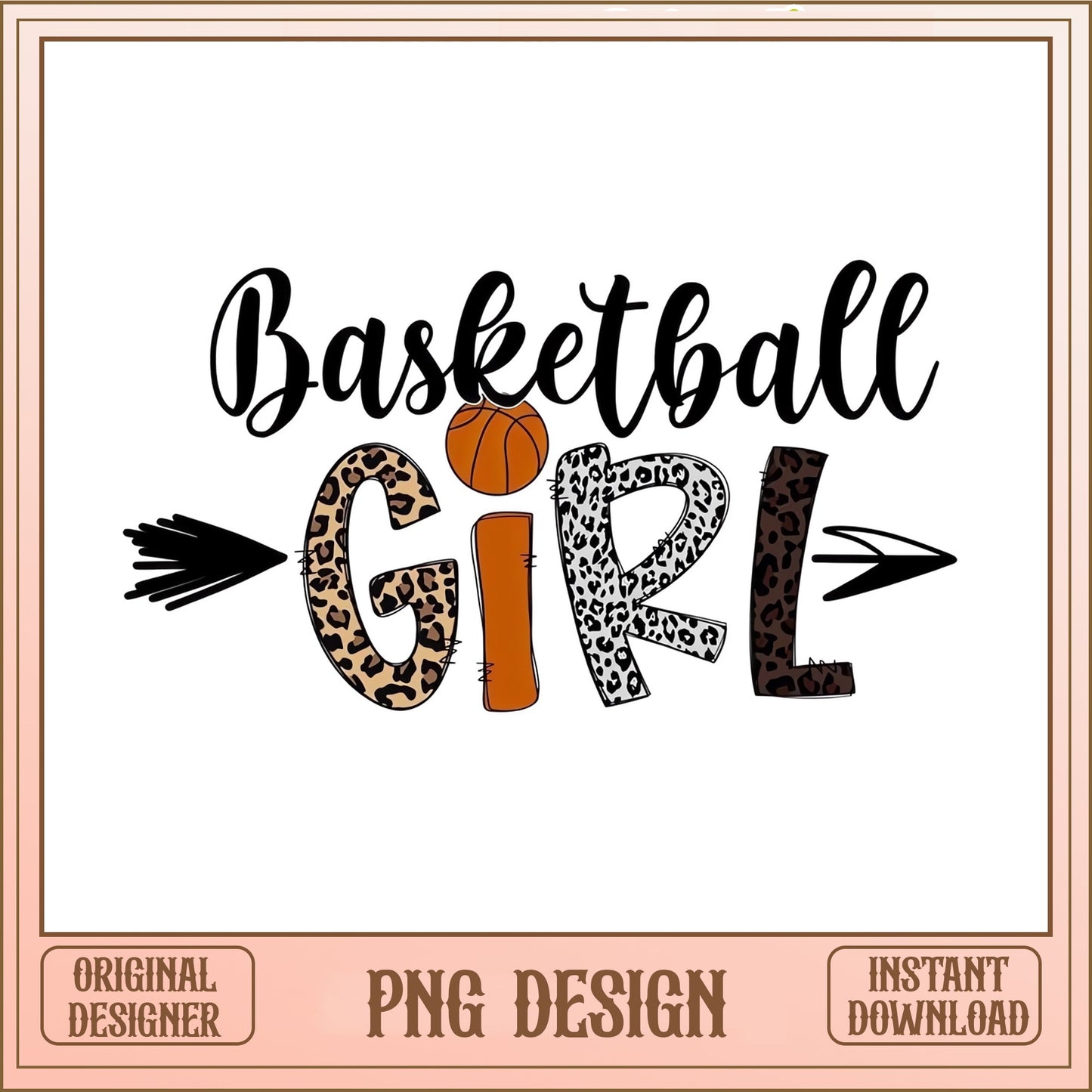 Basketball Girl Leopard PNG, Girls Basketball Sublimation PNG, Sports PNG