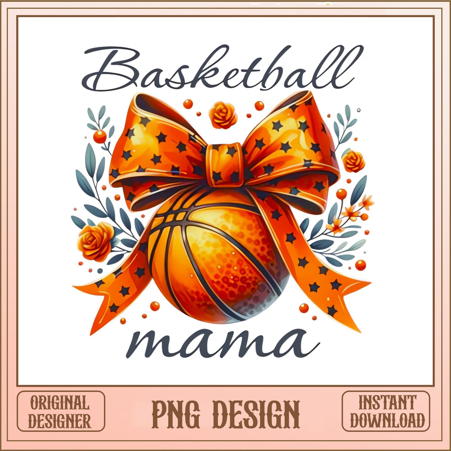 Basketball Mama PNG, Basketball Mom Bow Floral PNG, Sports PNG