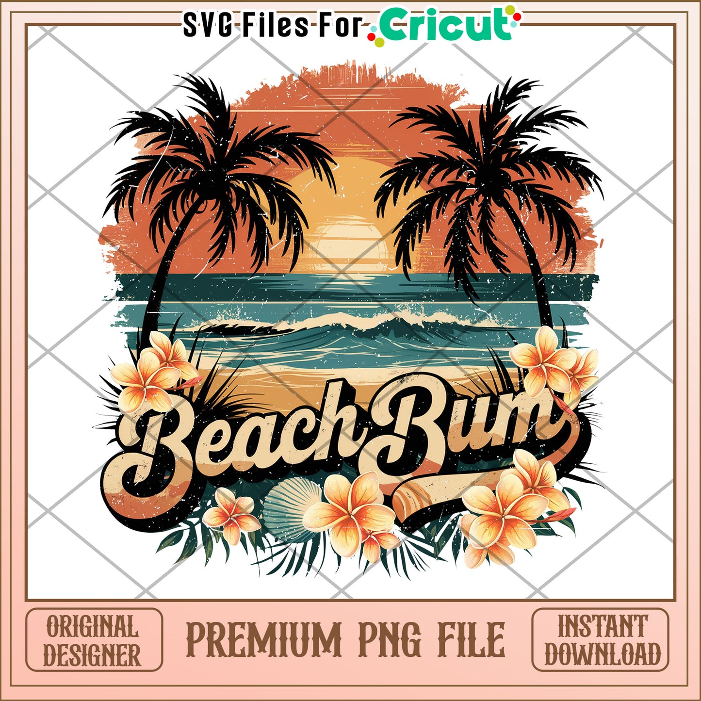 Beach Bum PNG Sunset Palm Tree Design