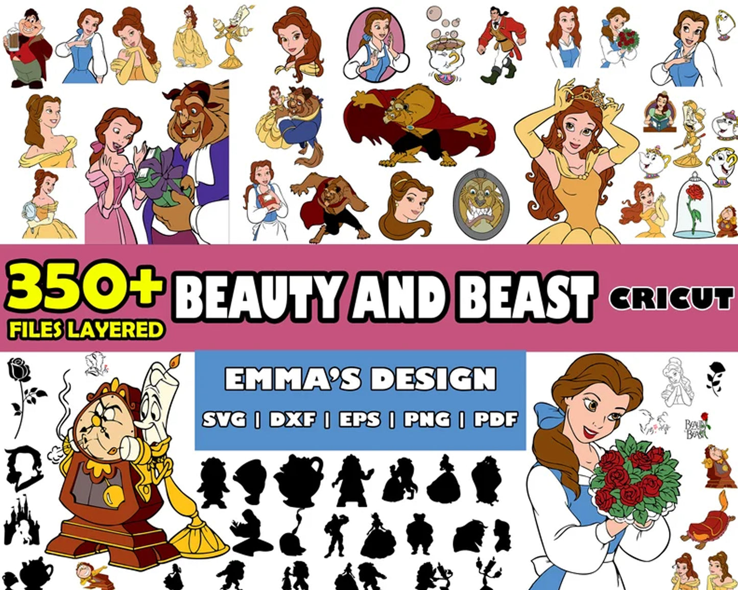 Beauty and beast characters bundle svg, disney princess belle svg