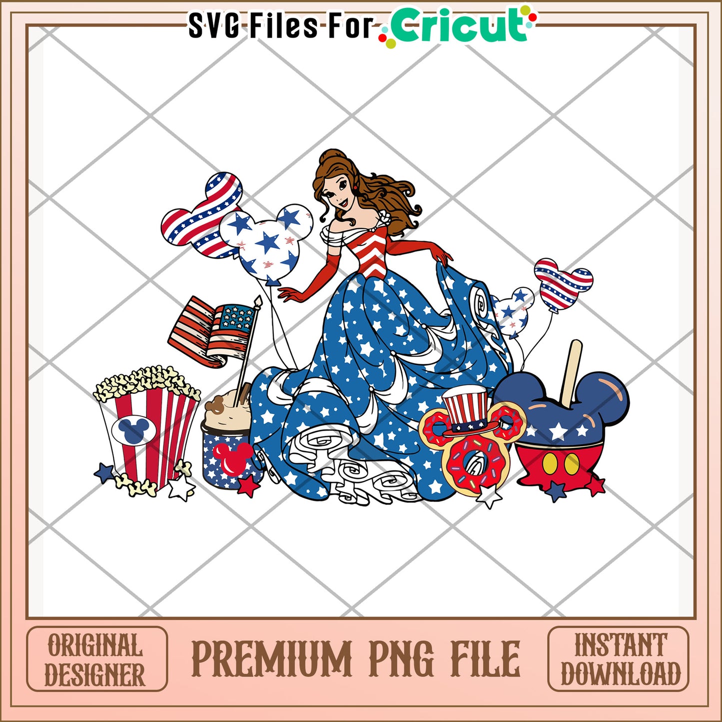Beauty and the beast 4th of july design png, disney princess png, festive illustration png