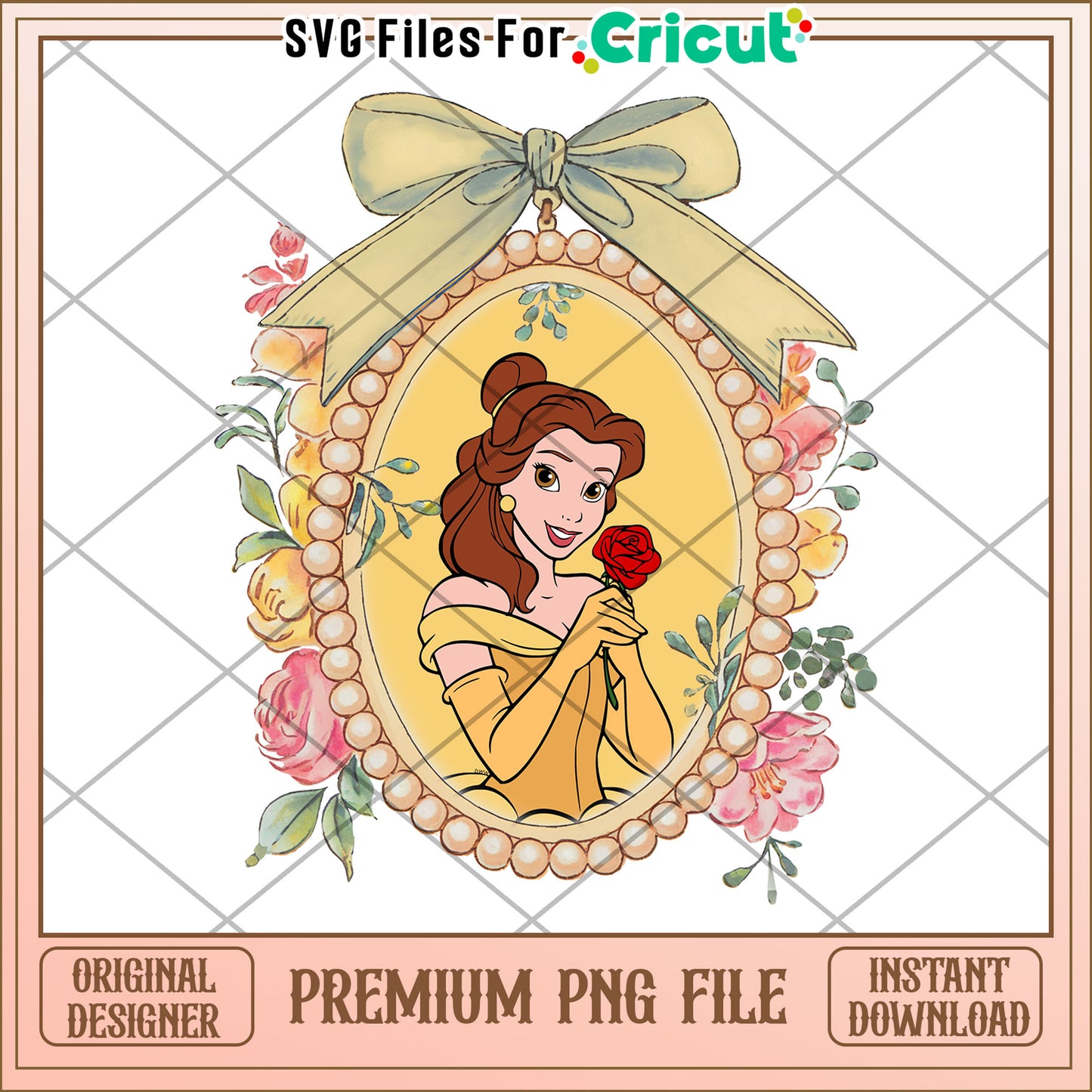Belle PNG Floral Frame, Instant Download