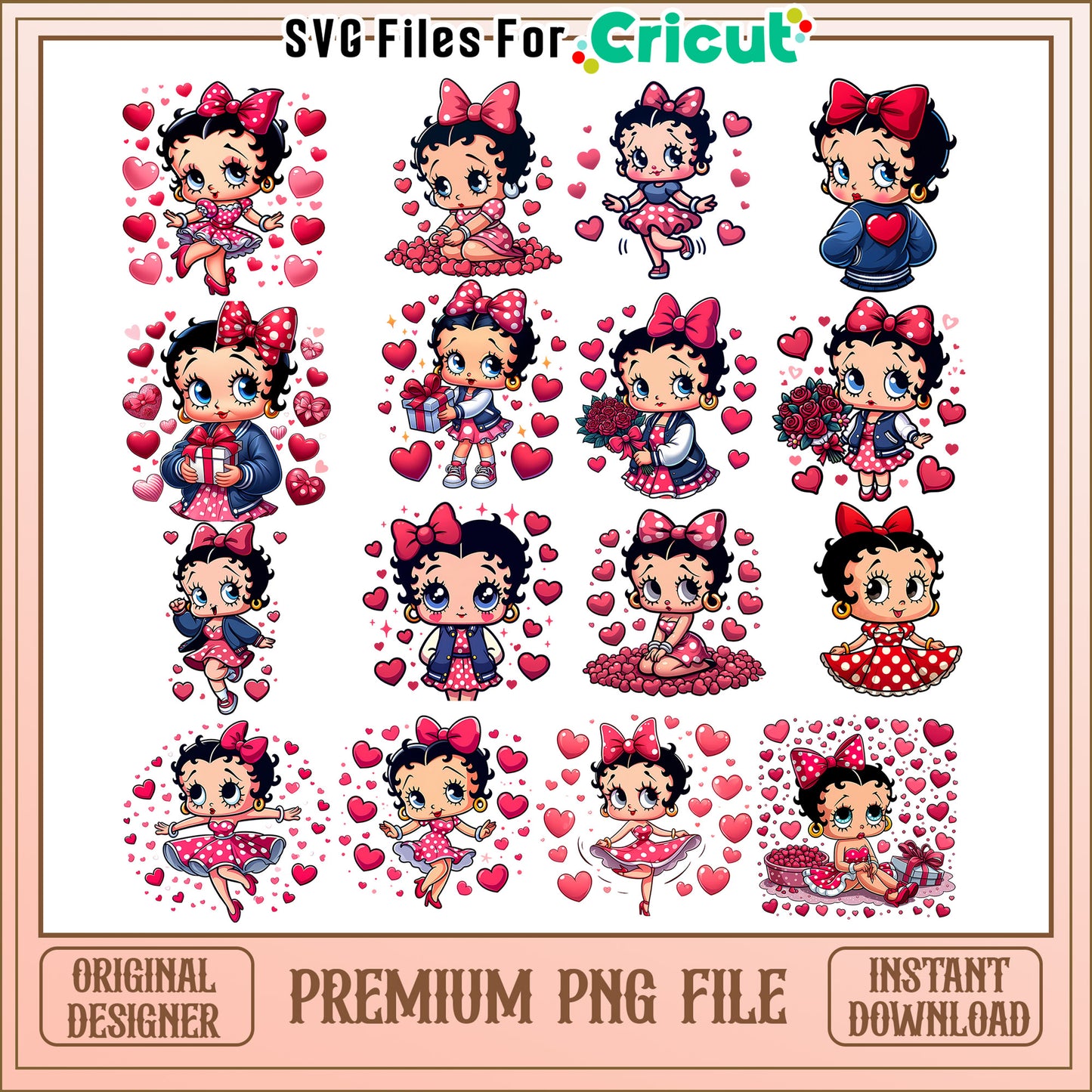 Betty boop love valentine bundle png, betty boop valentine png