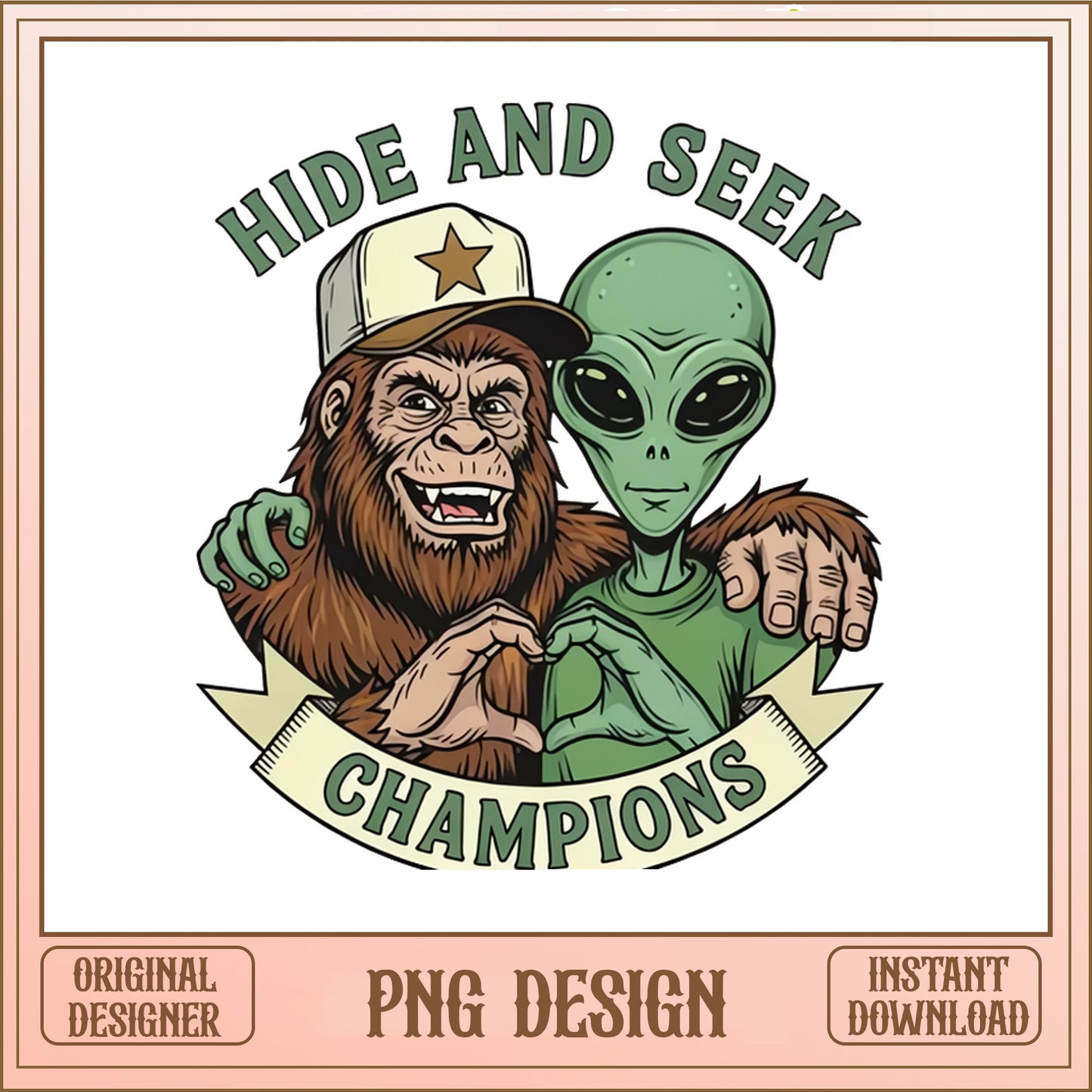 Bigfoot And Alien Hide And Seek Champions, Funny PNG, Sasquatch PNG