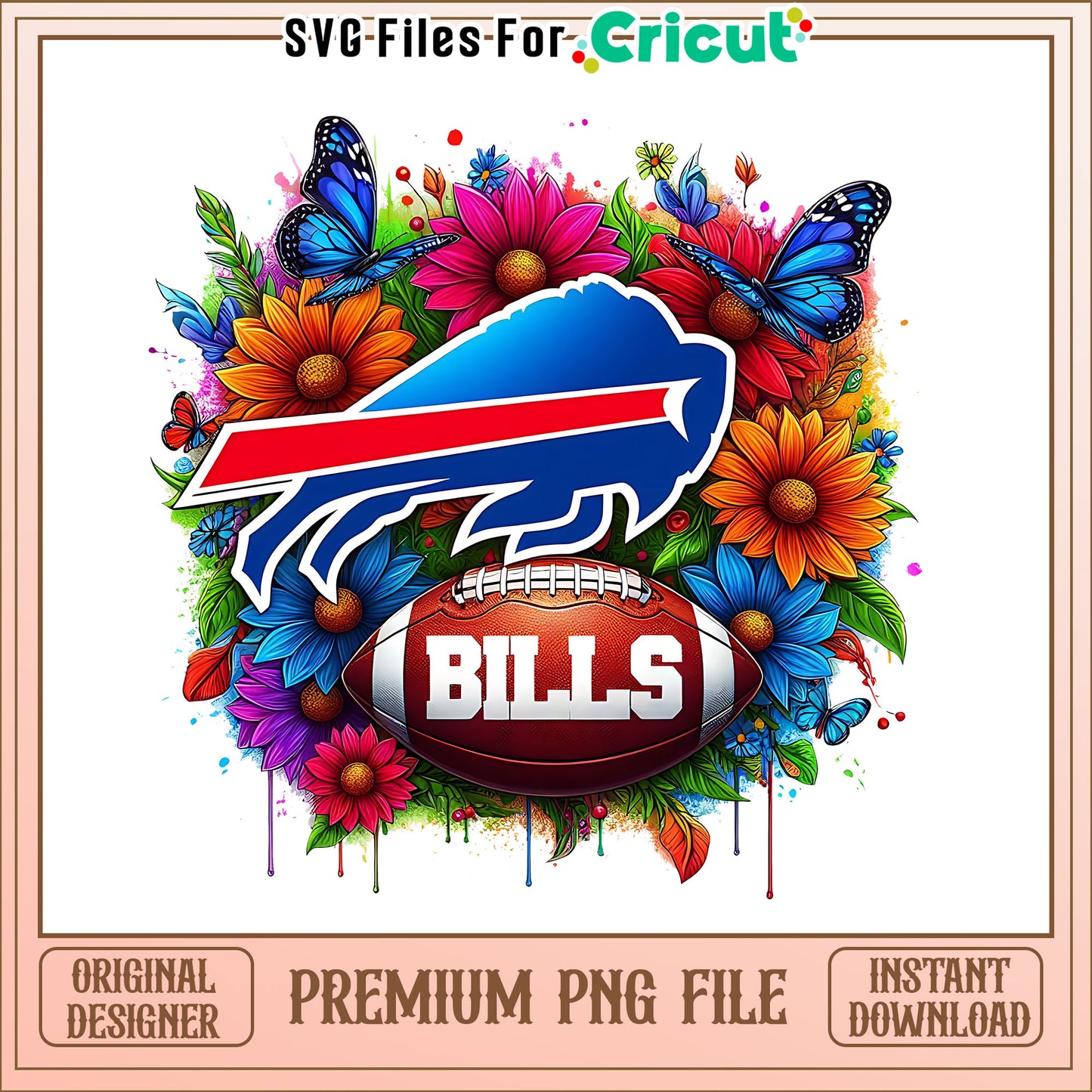 Bills logo vintage flower png, Buffalo Bills png, NFL png