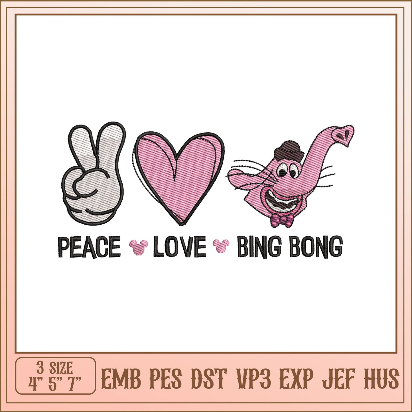 Bing Bong Embroidery Design Peace Love
