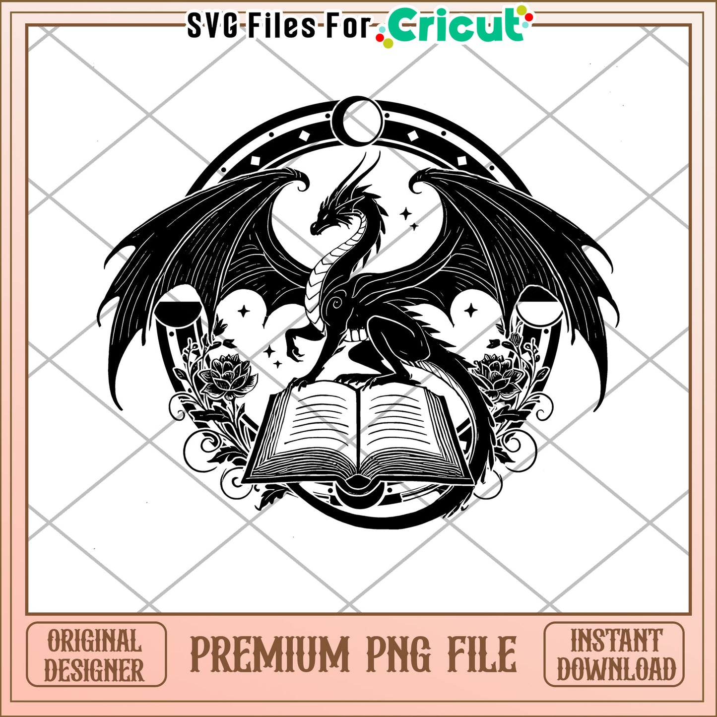Black Dragon Book PNG Fantasy Art Print