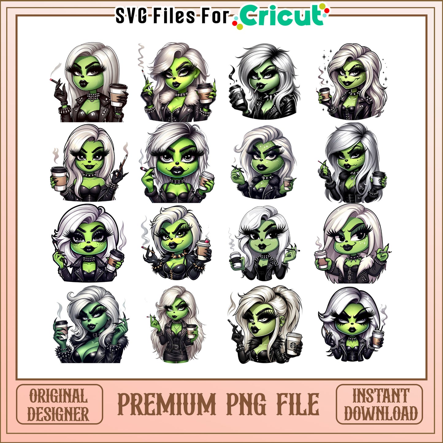 Black grinch girl christmas bundle png, grinch girl png