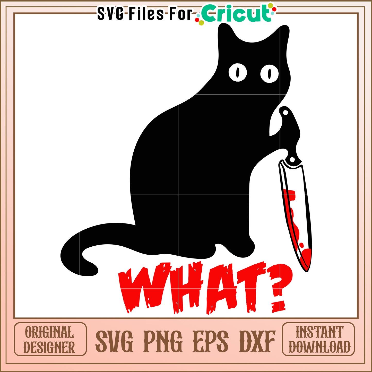 Black cat with knife design, perfect for Halloween decor ideas