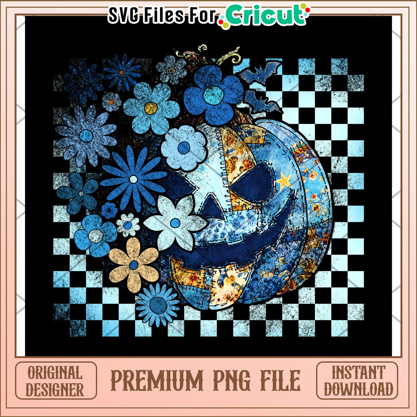 Blue flowers and pumpkin png, halloween toys png, halloween horror night png