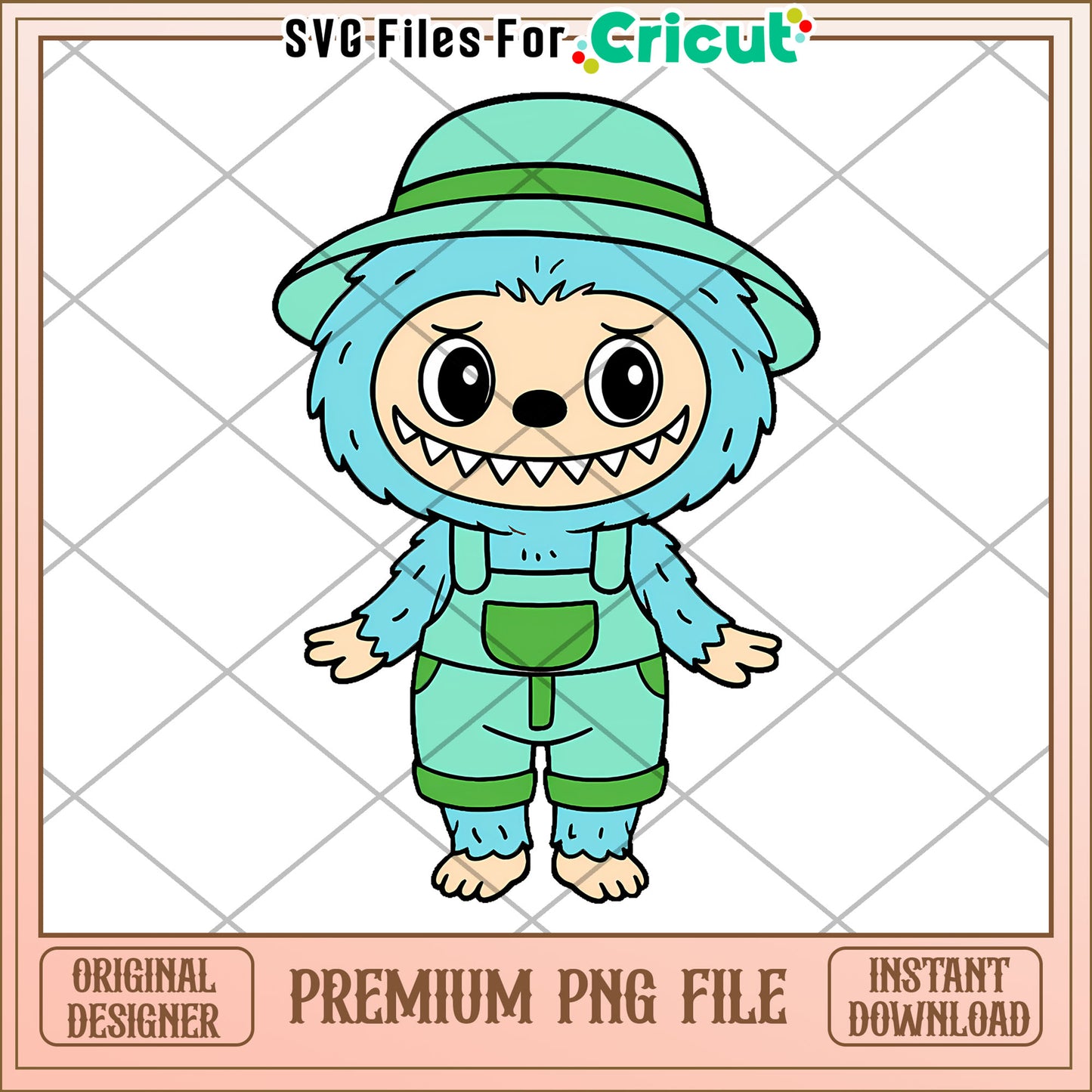 Blue labubu and green hat png, labubu cartoon png, labubu characters png