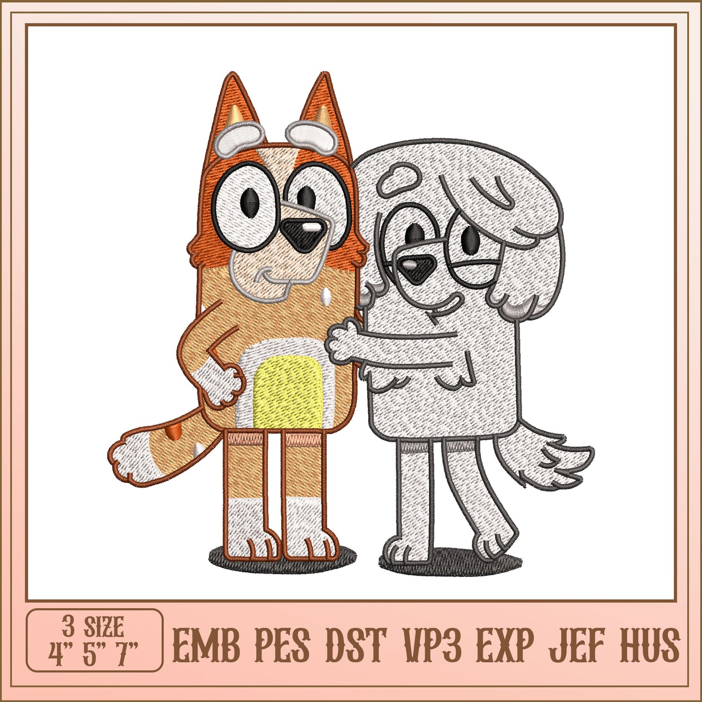 Bluey Bingo Hug Embroidery Design