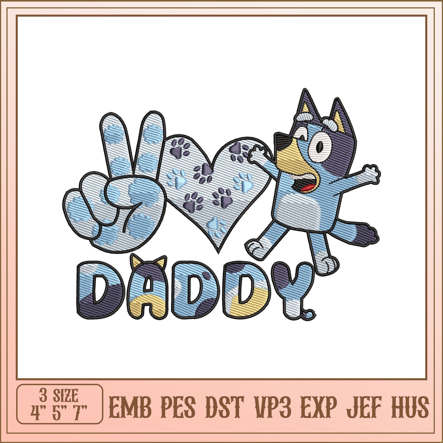 Bluey Daddy Embroidery Design for Kids Fun Craft Project