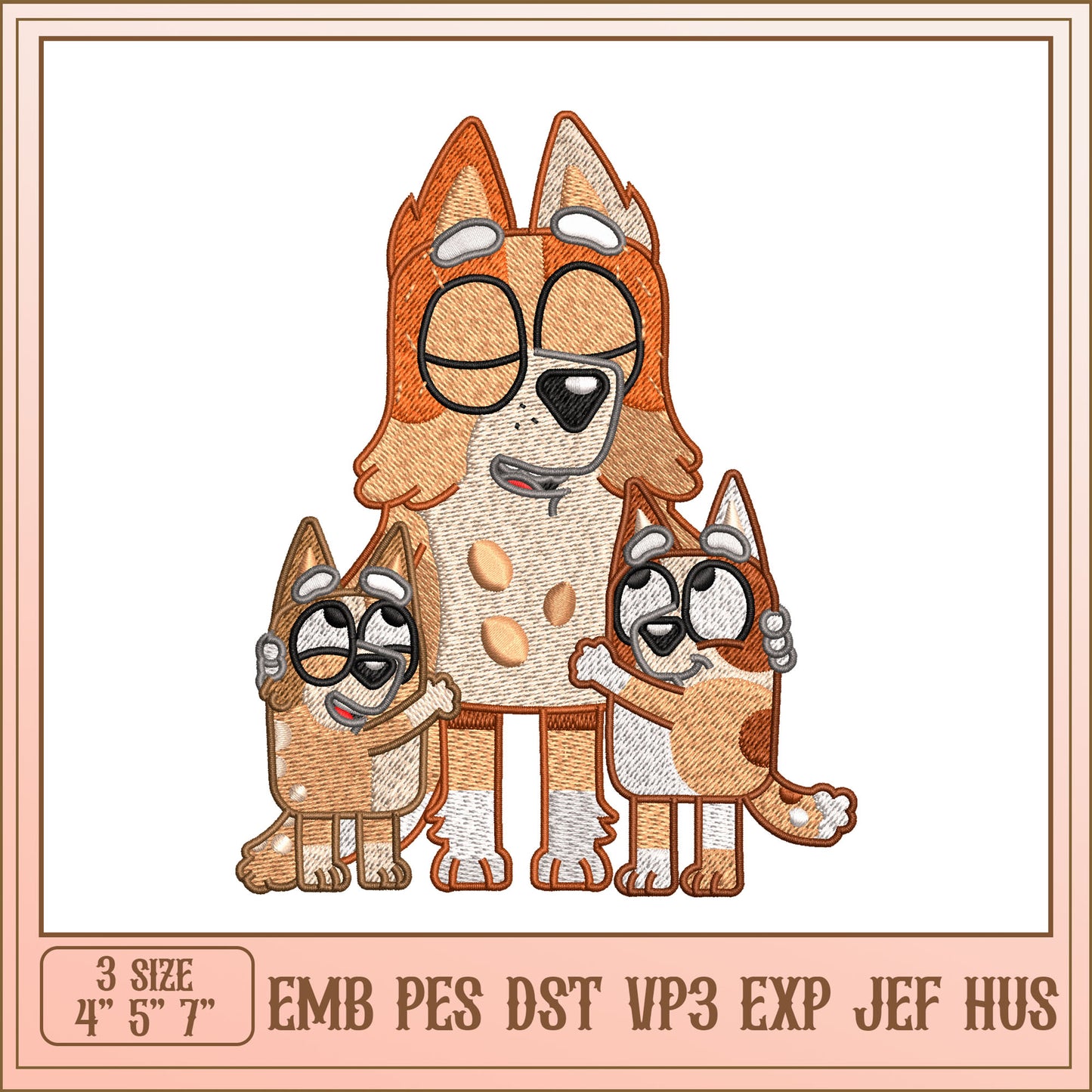 Bluey Family Embroidery Design
