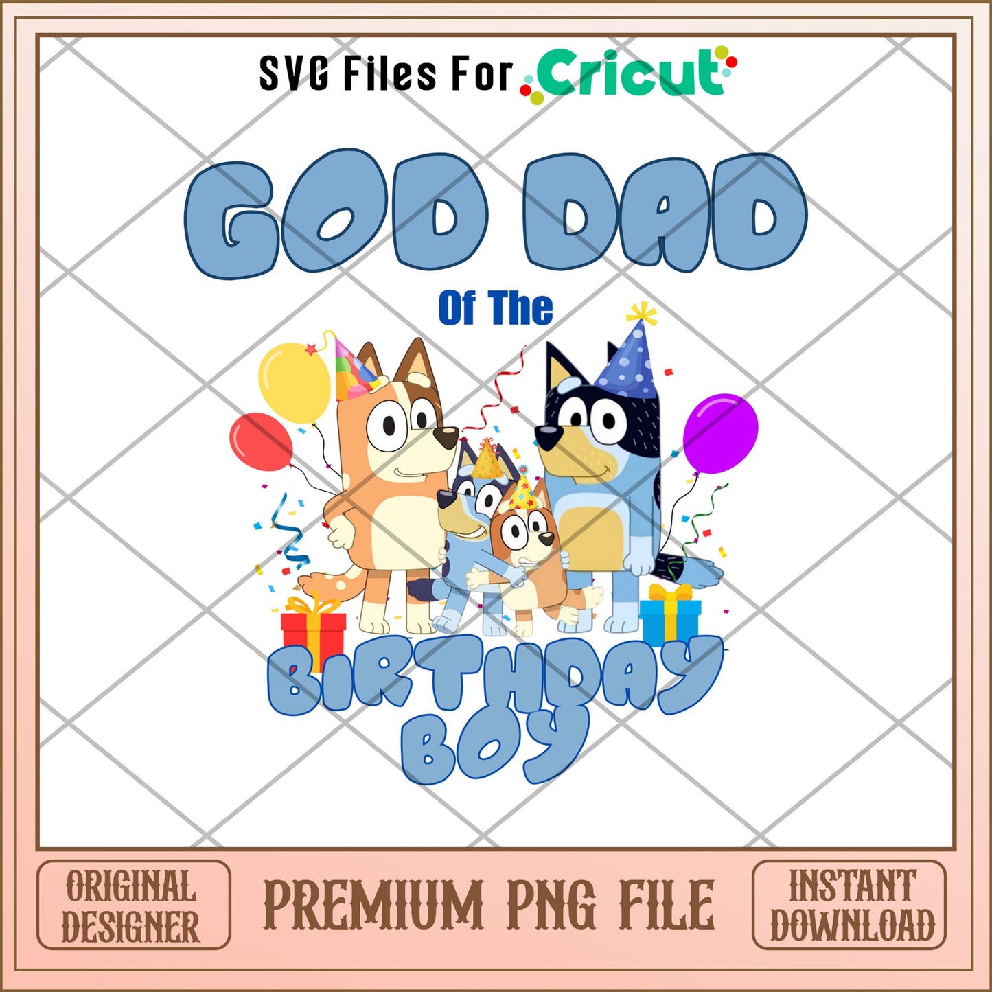 Bluey God dad of the birthday boy cartoon png, Bluey characters png, Digital Download
