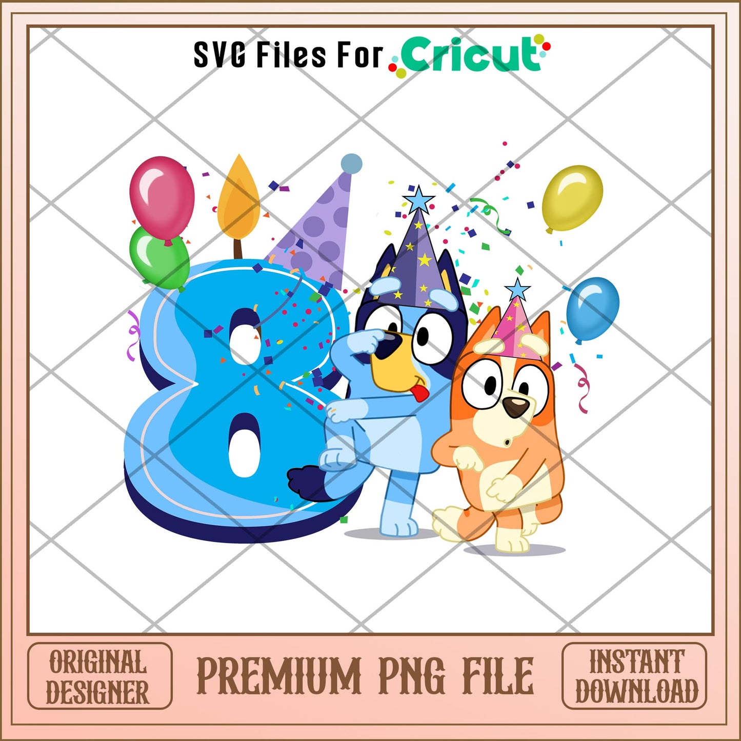 Bluey Happy 8th Birthday boy png, Bluey characters png, Digital Download