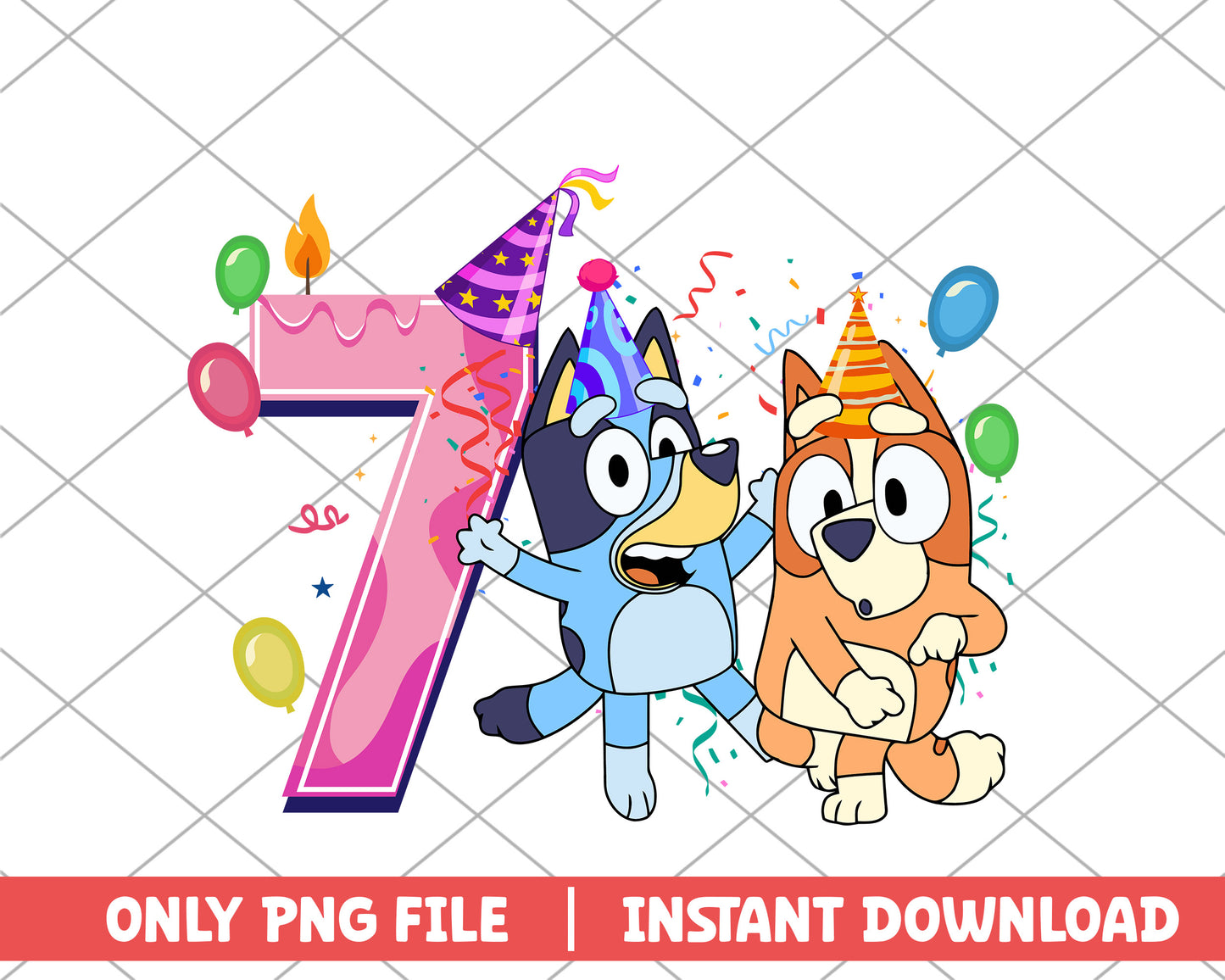 Bluey and Bingo birthday seven cartoon png