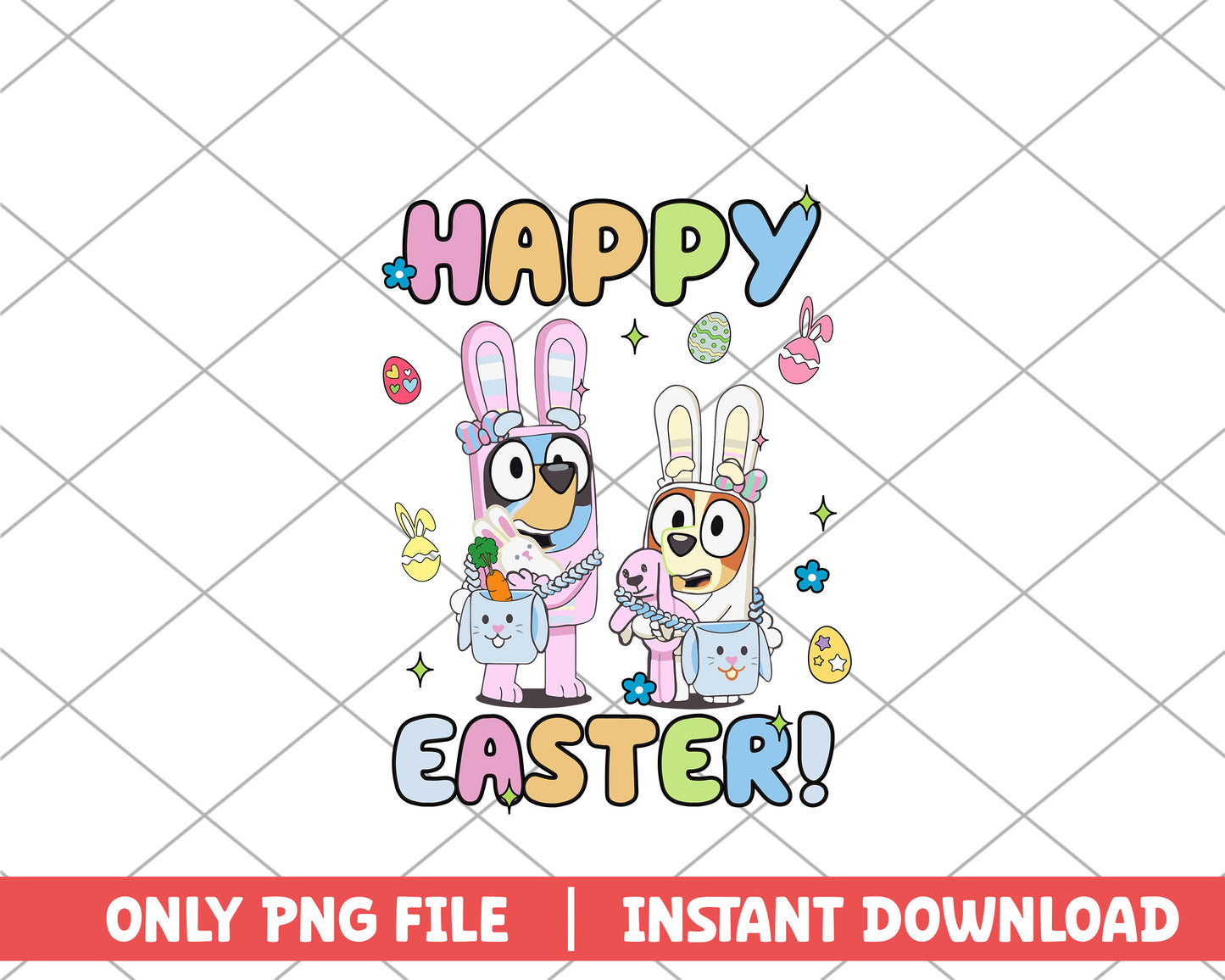 Bluey and bingo happy easter png