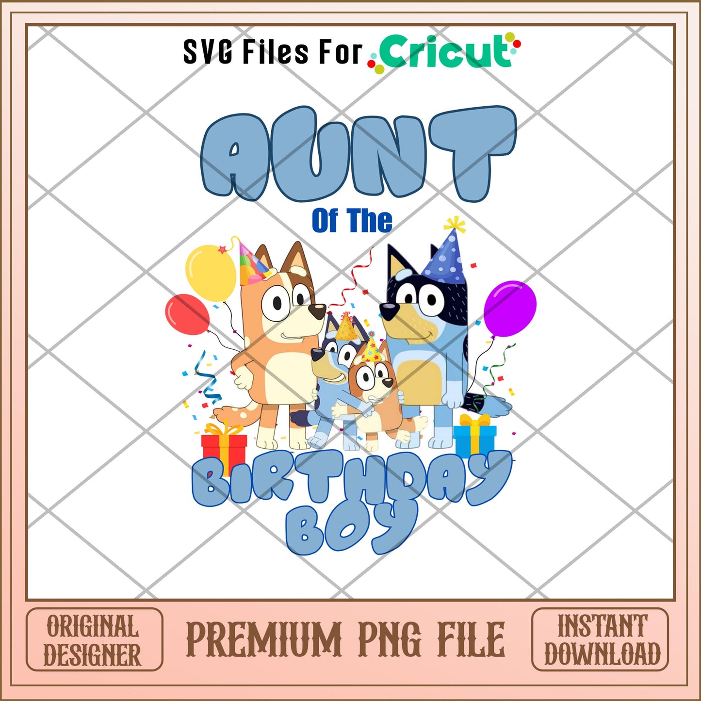 Bluey aunt of the birthday boy cartoon png, Bluey characters png, Digital Download