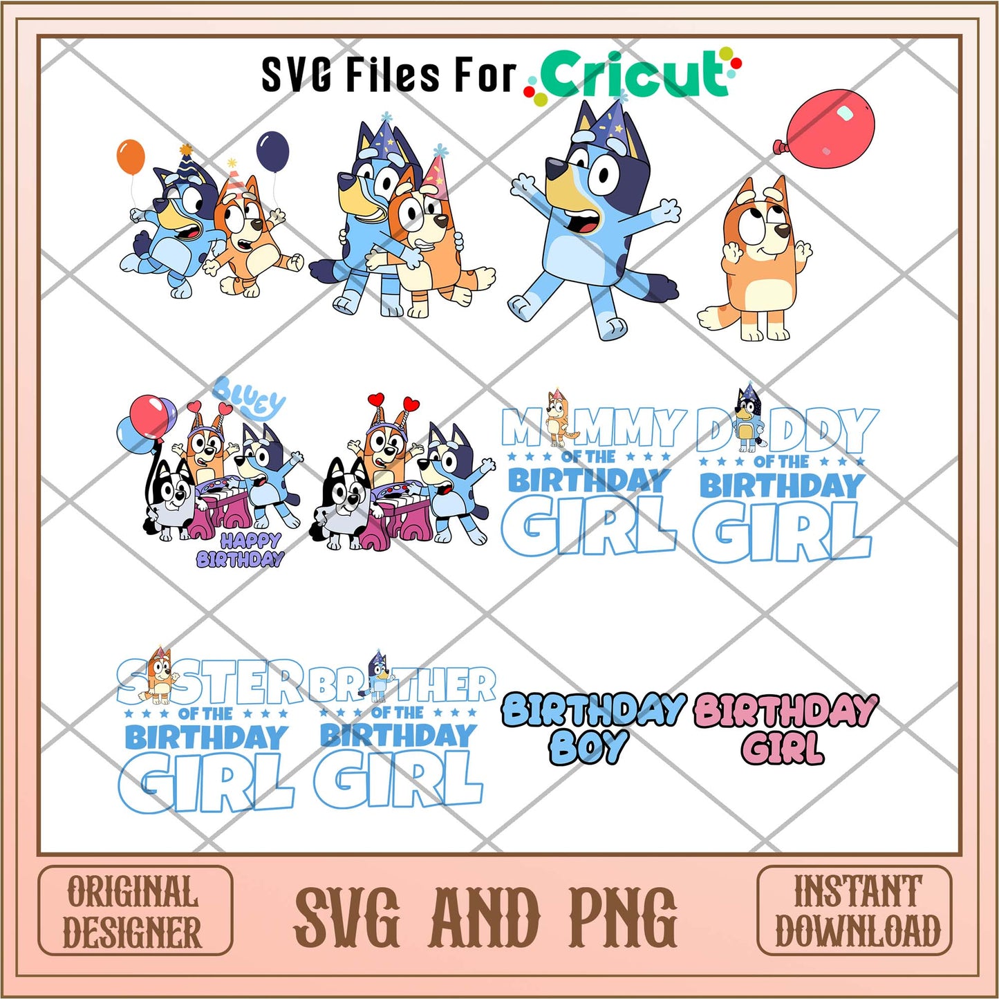 Bluey cartoon birthday svg bundle