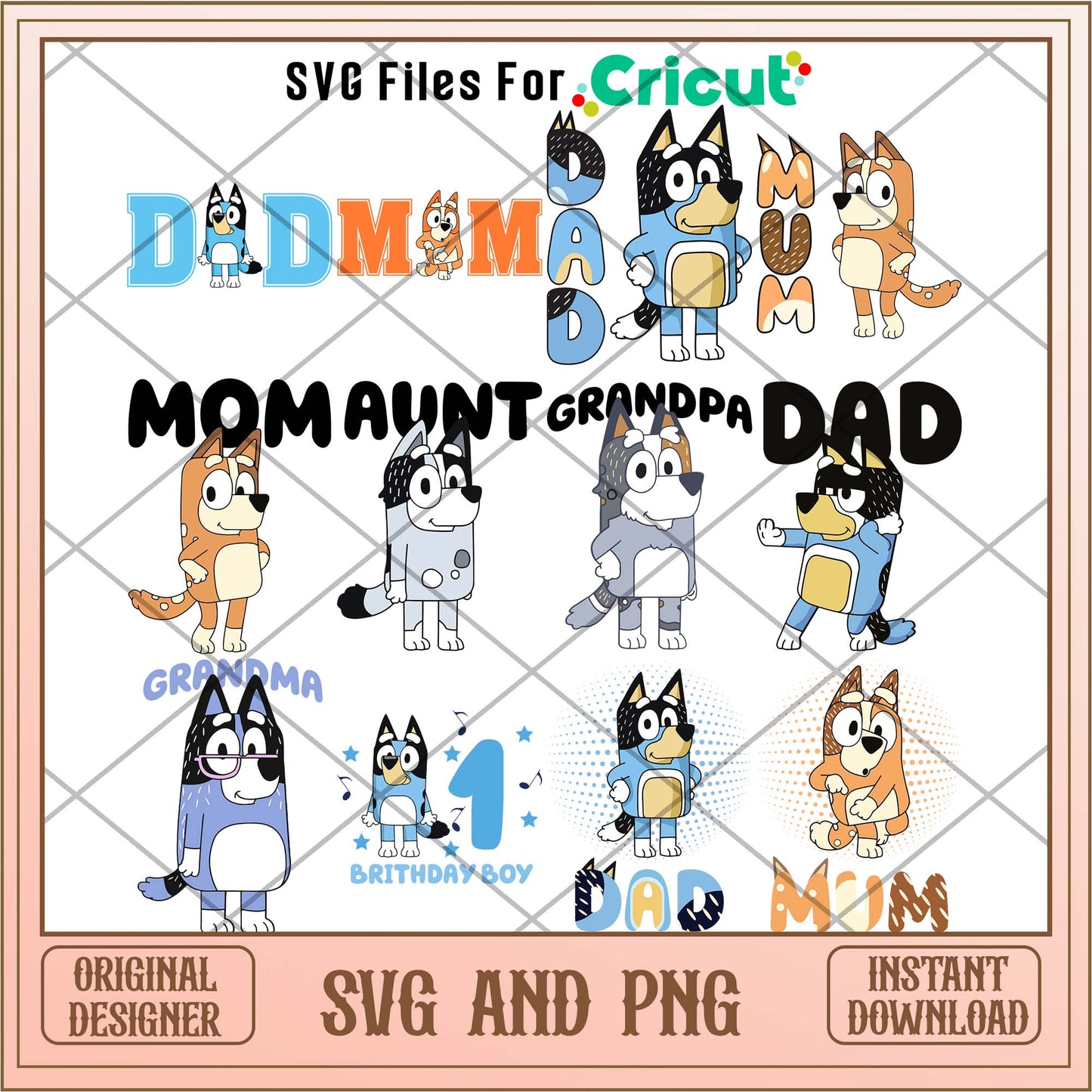 Bluey cartoon family members svg bundle