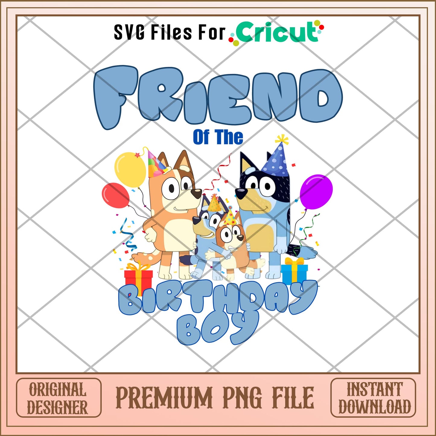 Bluey friend of the birthday boy cartoon png, Bluey characters png, Digital Download