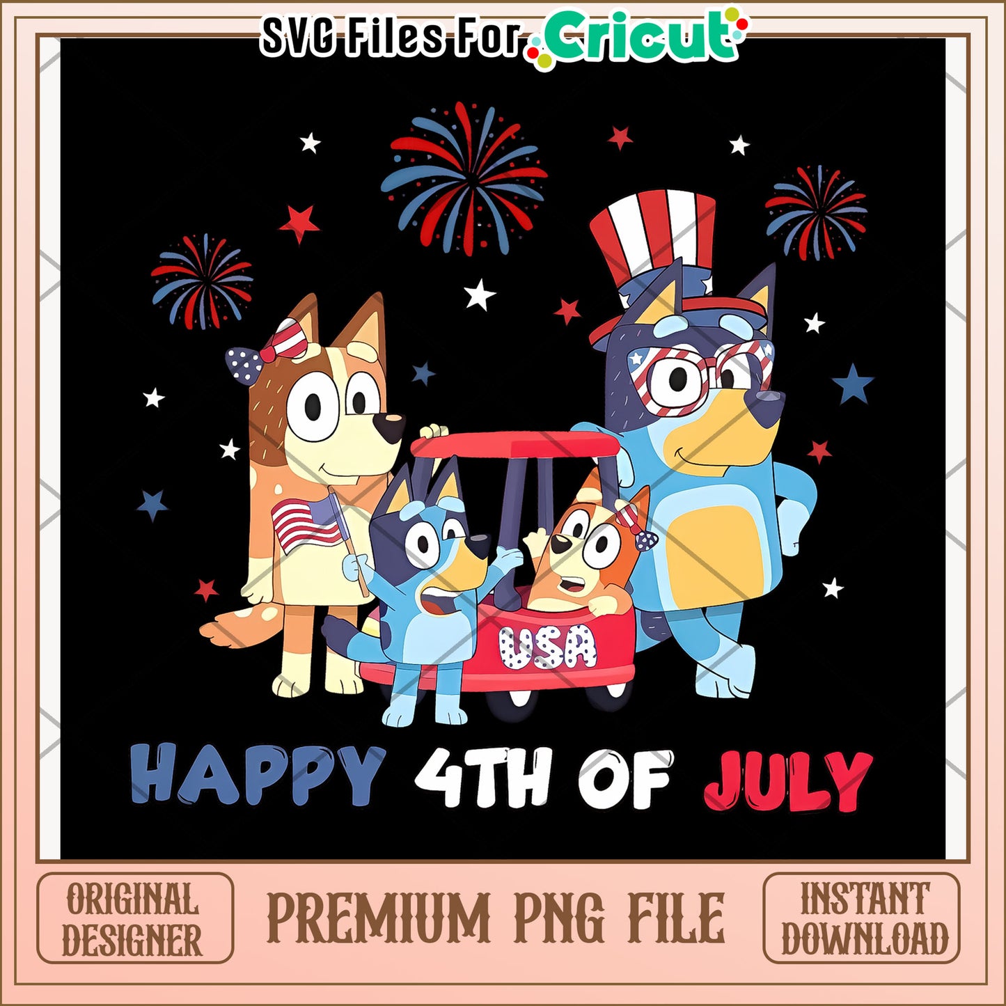 Bluey happy 4th of july png, cartoon character png, festive design png