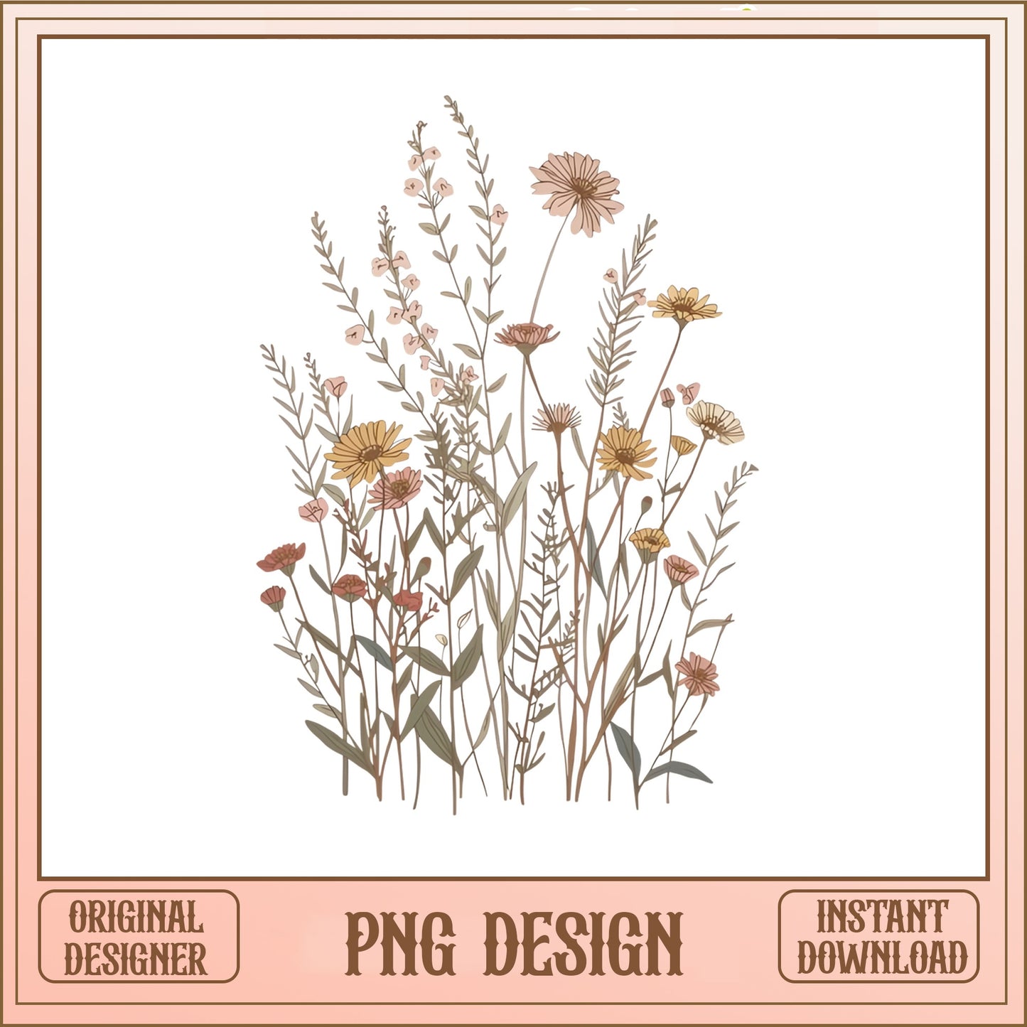 Boho Wildflower Bouquet PNG, Vintage Floral Clipart, Botanical PNG