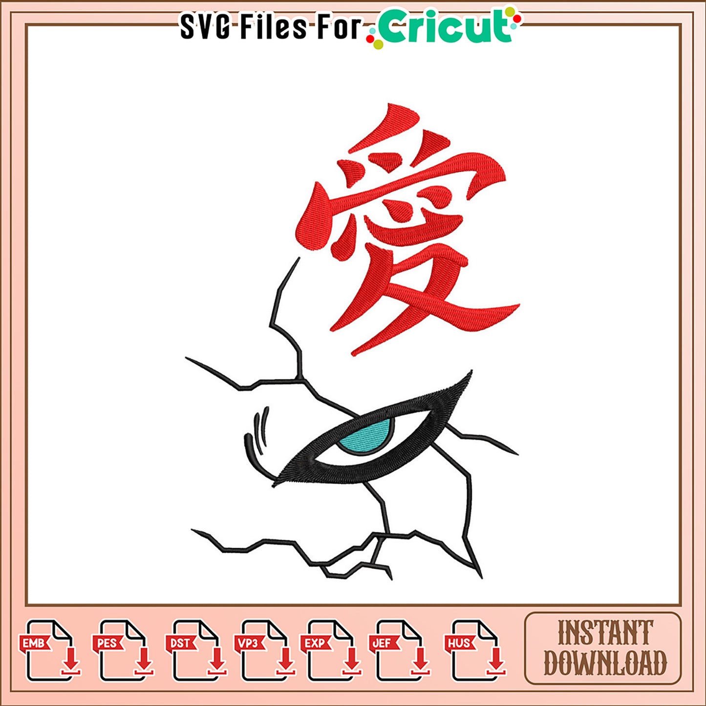 Bold Eye and Love Kanji Embroidery Design Download