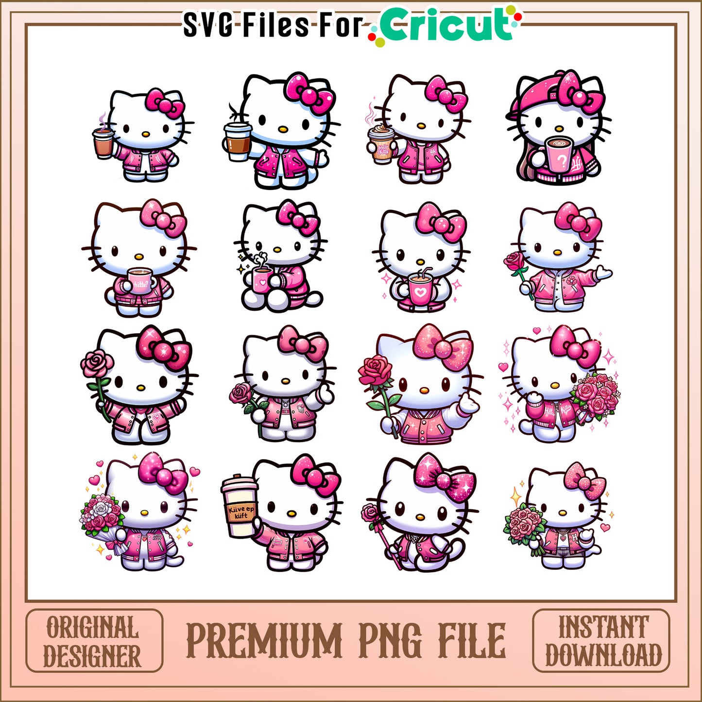 Hello kitty coffee pink bundle png, valentine's hello kitty png