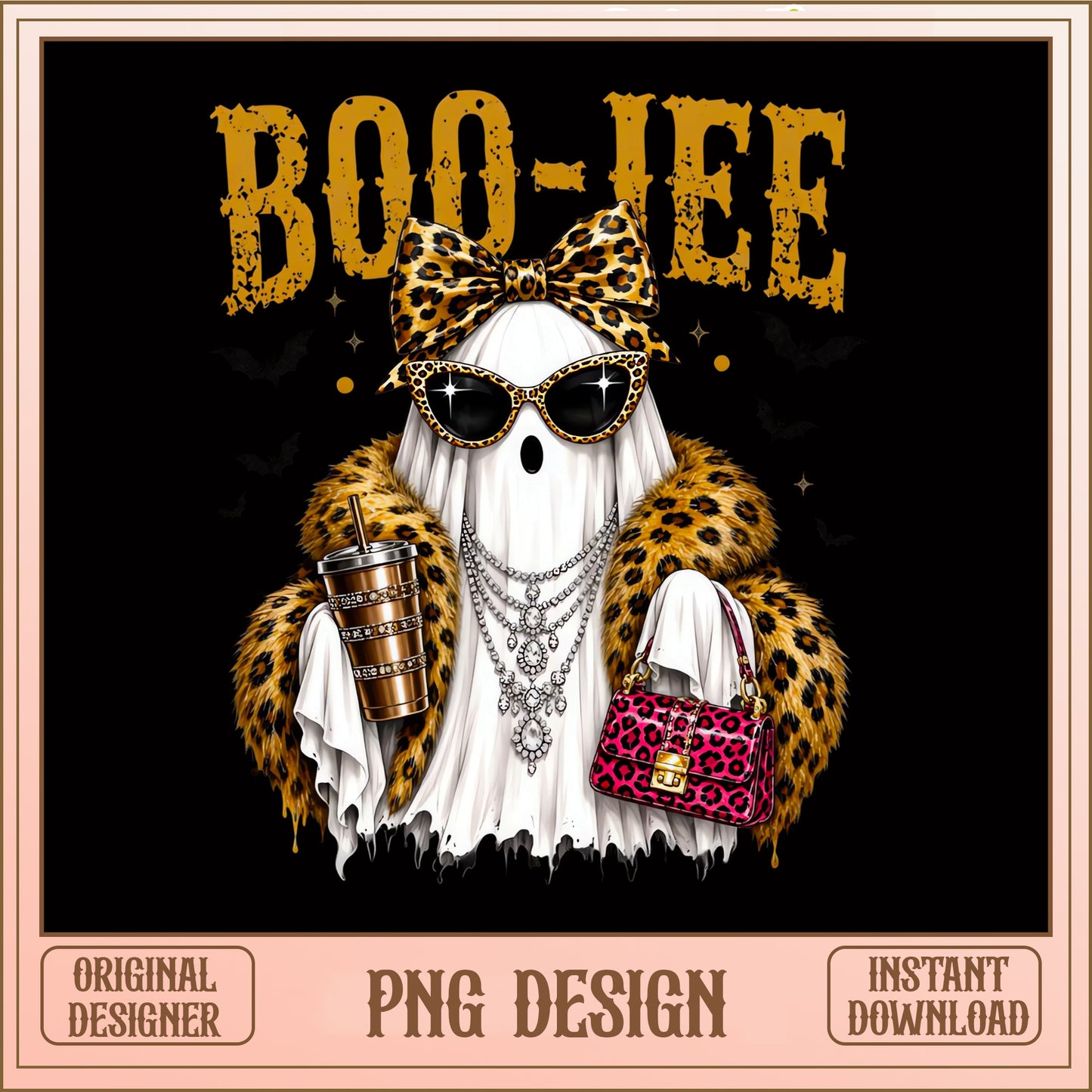Boo-Jee Ghost Halloween PNG, Boujee Leopard Ghost PNG, Spooky Season PNG