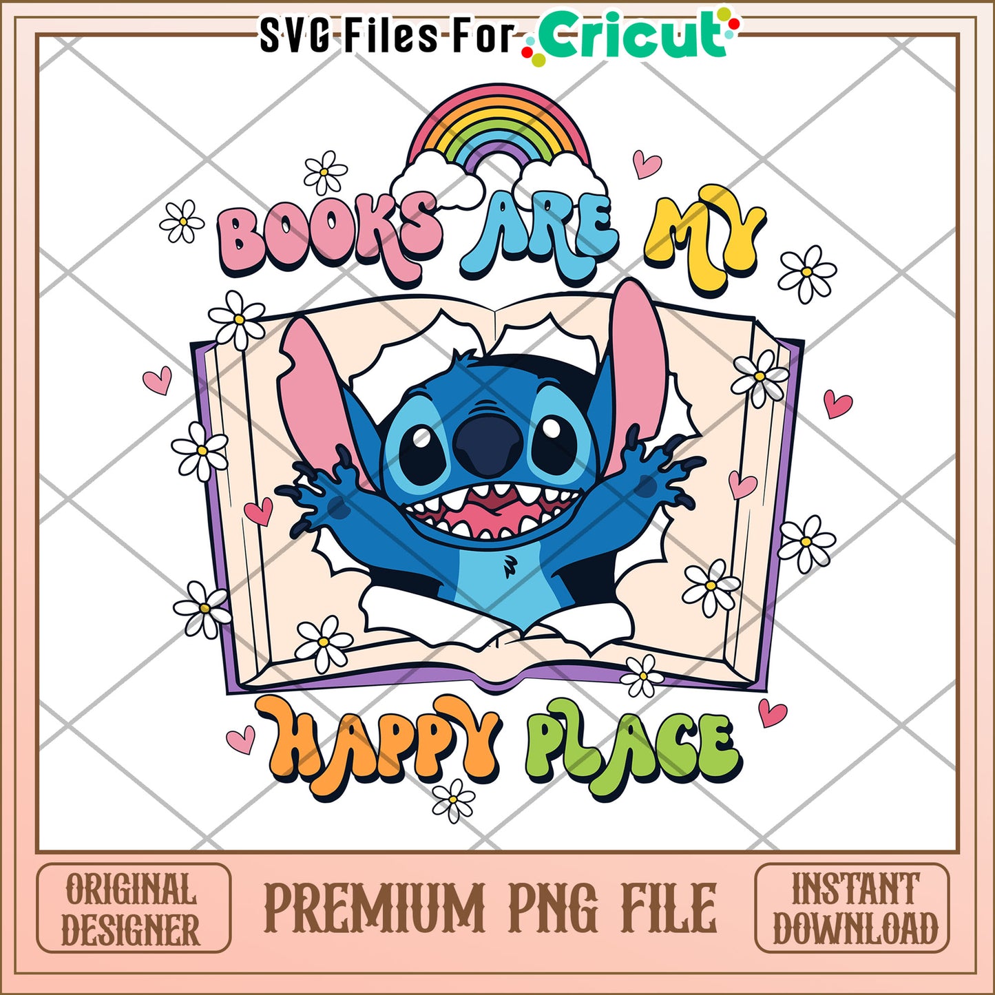 Books are my happy place png, funny stitch png, lilo and stitch png