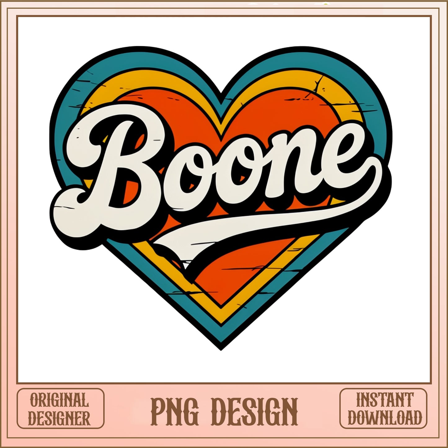 Boone Heart Sublimation PNG, Retro Vintage Design, Boone PNG