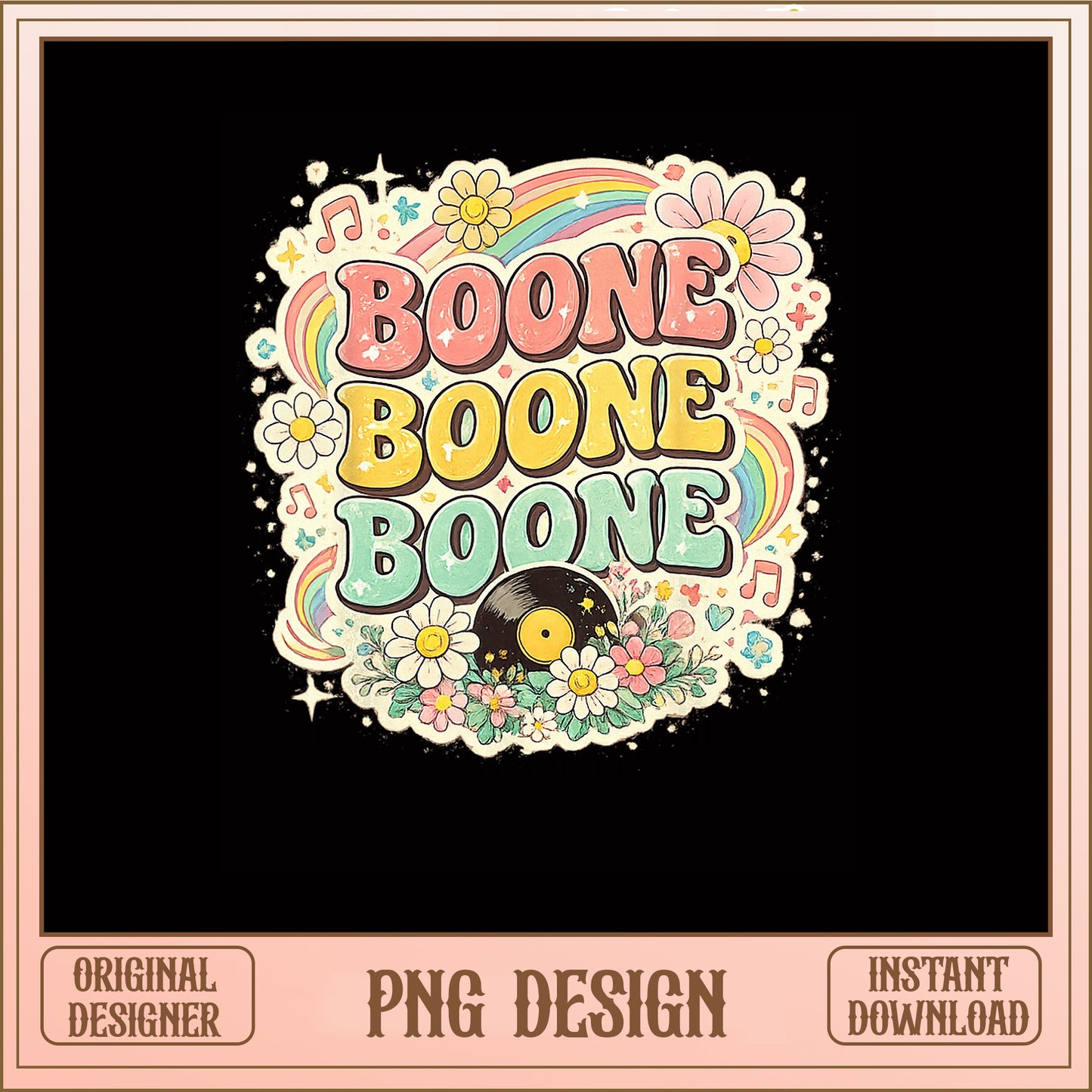 Boone Retro Groovy PNG, Floral Rainbow Vinyl PNG, Music PNG