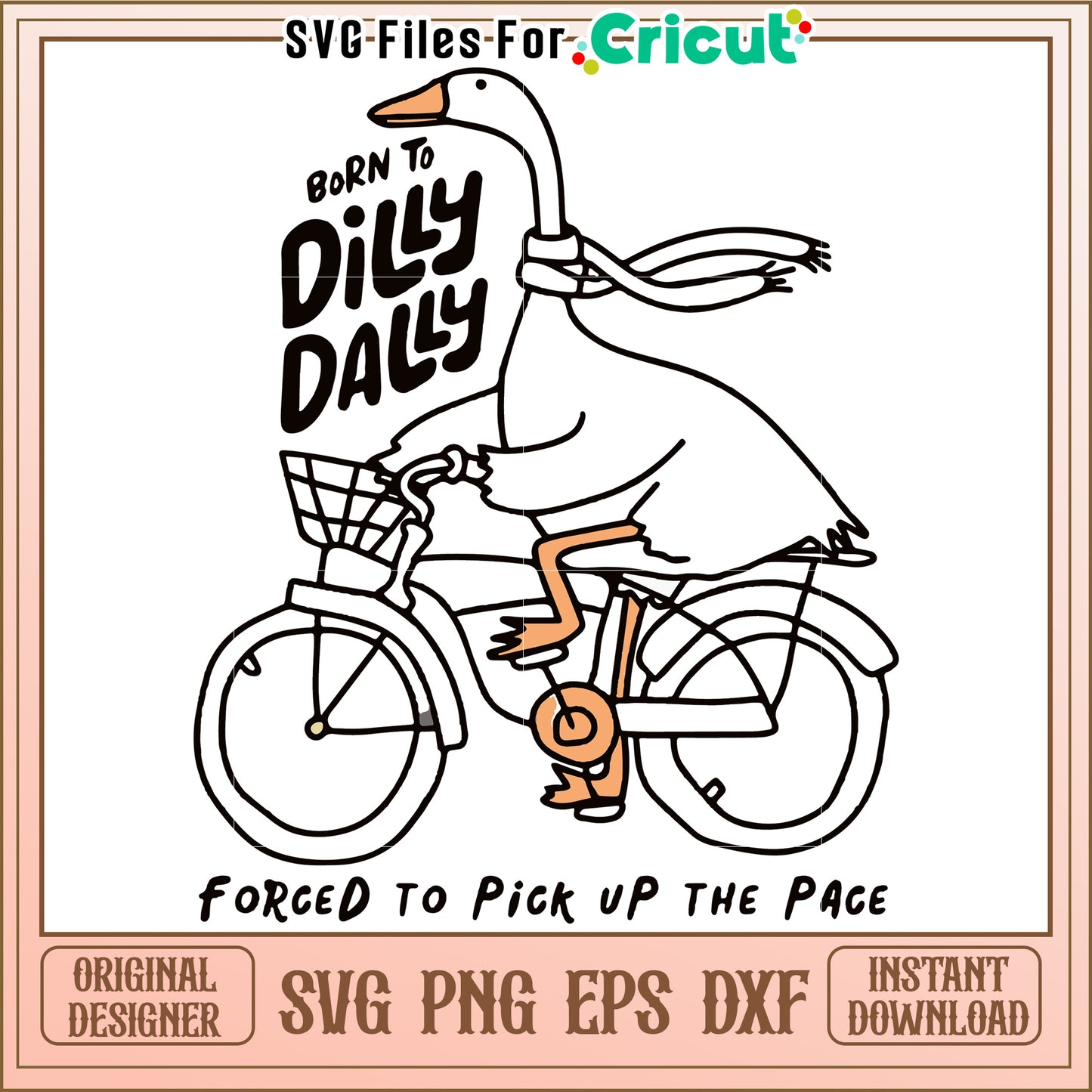 Born to Dilly Dally illustration, charming goose on a bicycle
