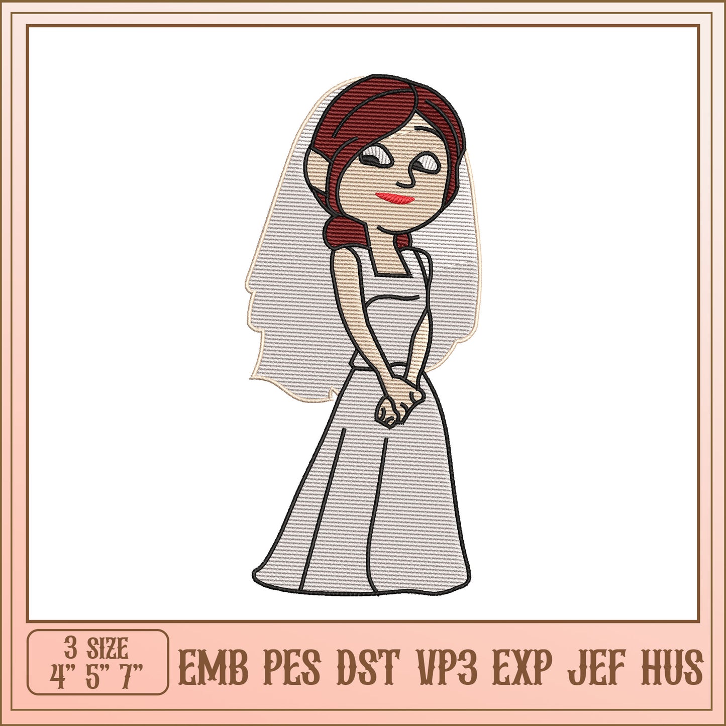 Bride Embroidery Design 4x7 Inch